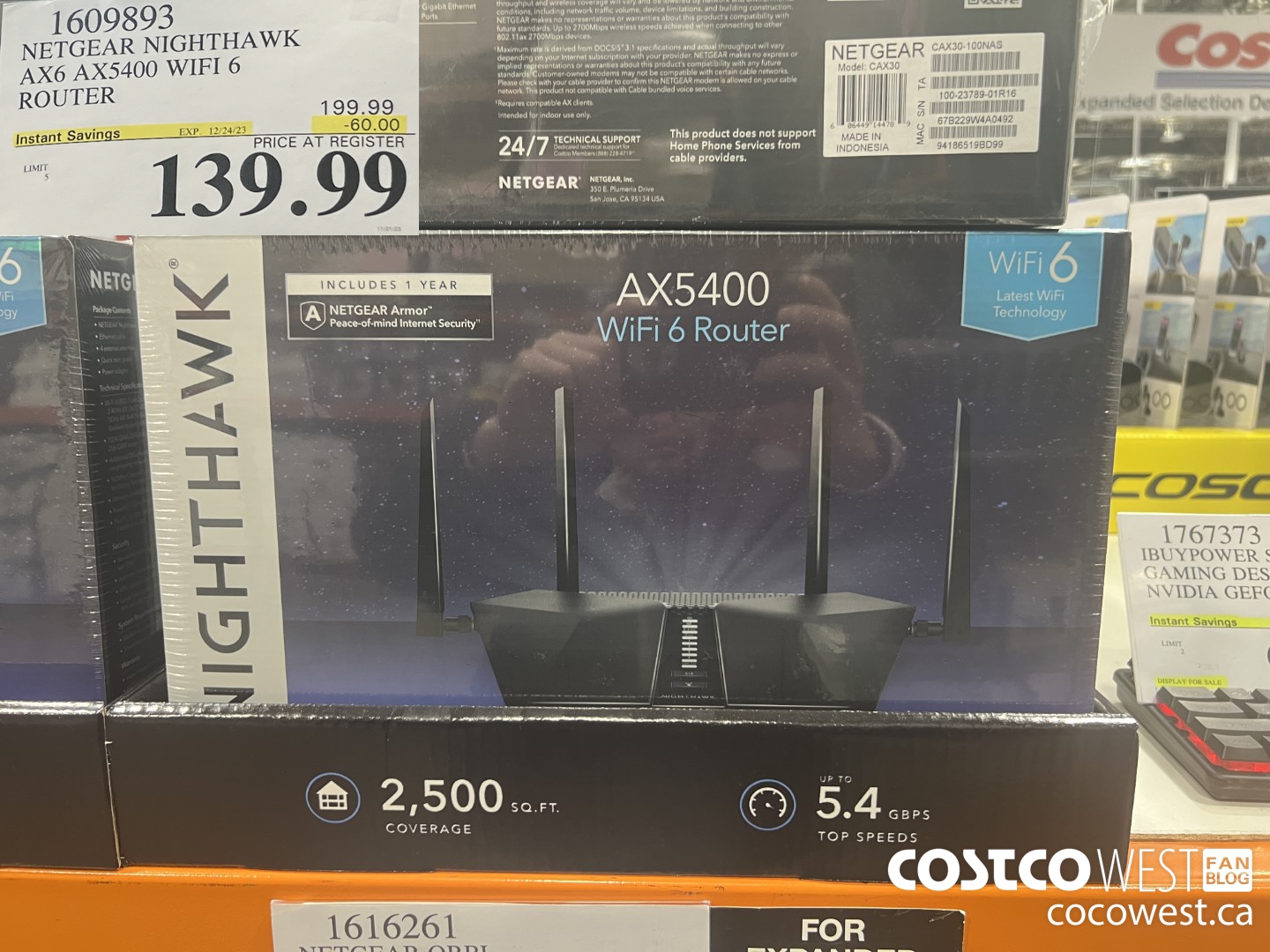 1609893 NETGEAR NIGHTHAWK AX6 AX5400 WIFI 6 ROUTER ($60.00 INSTANT SAVINGS EXPIRES ON 2023-12-24) $139.99