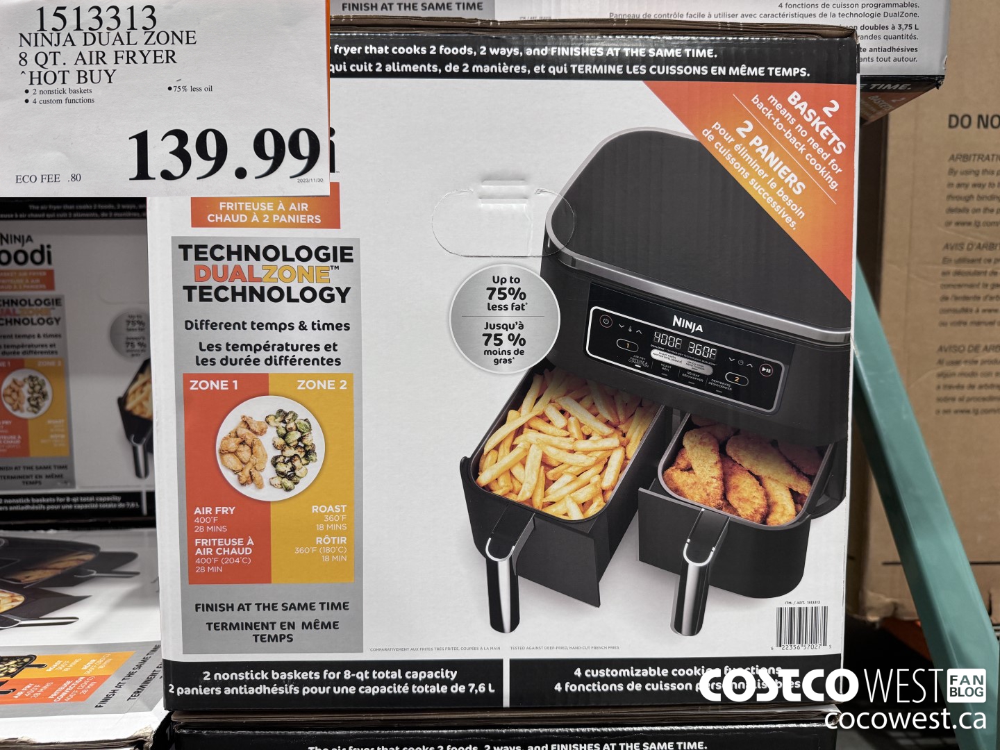 1513313 NINJA DUAL ZONE AIR FRYER 7.6 L $139.99