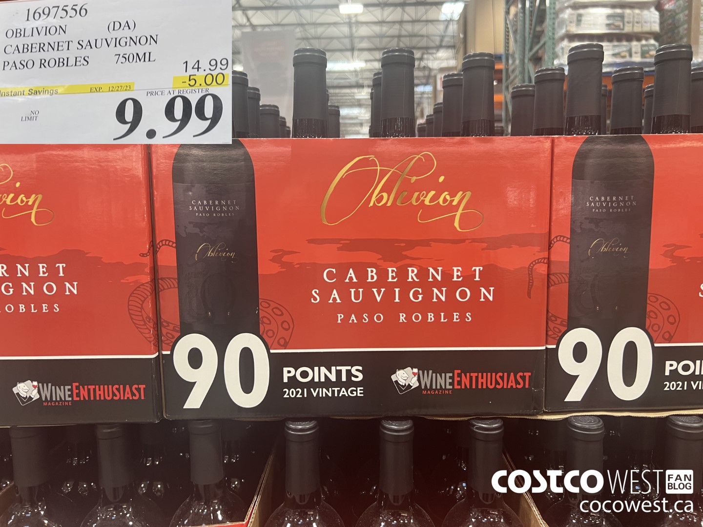 1697556 OBLIVION (DA) CABERNET SAUVIGNON PASO ROBLES 750ML ($5.00 INSTANT SAVINGS EXPIRES ON 2023-12-27) $9.99