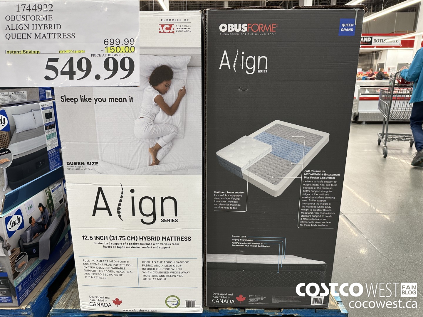 1744922 OBUSFORME ALIGN HYBRID QUEEN MATTRESS ($150.00 INSTANT SAVINGS EXPIRES ON 2023-12-31) $549.99