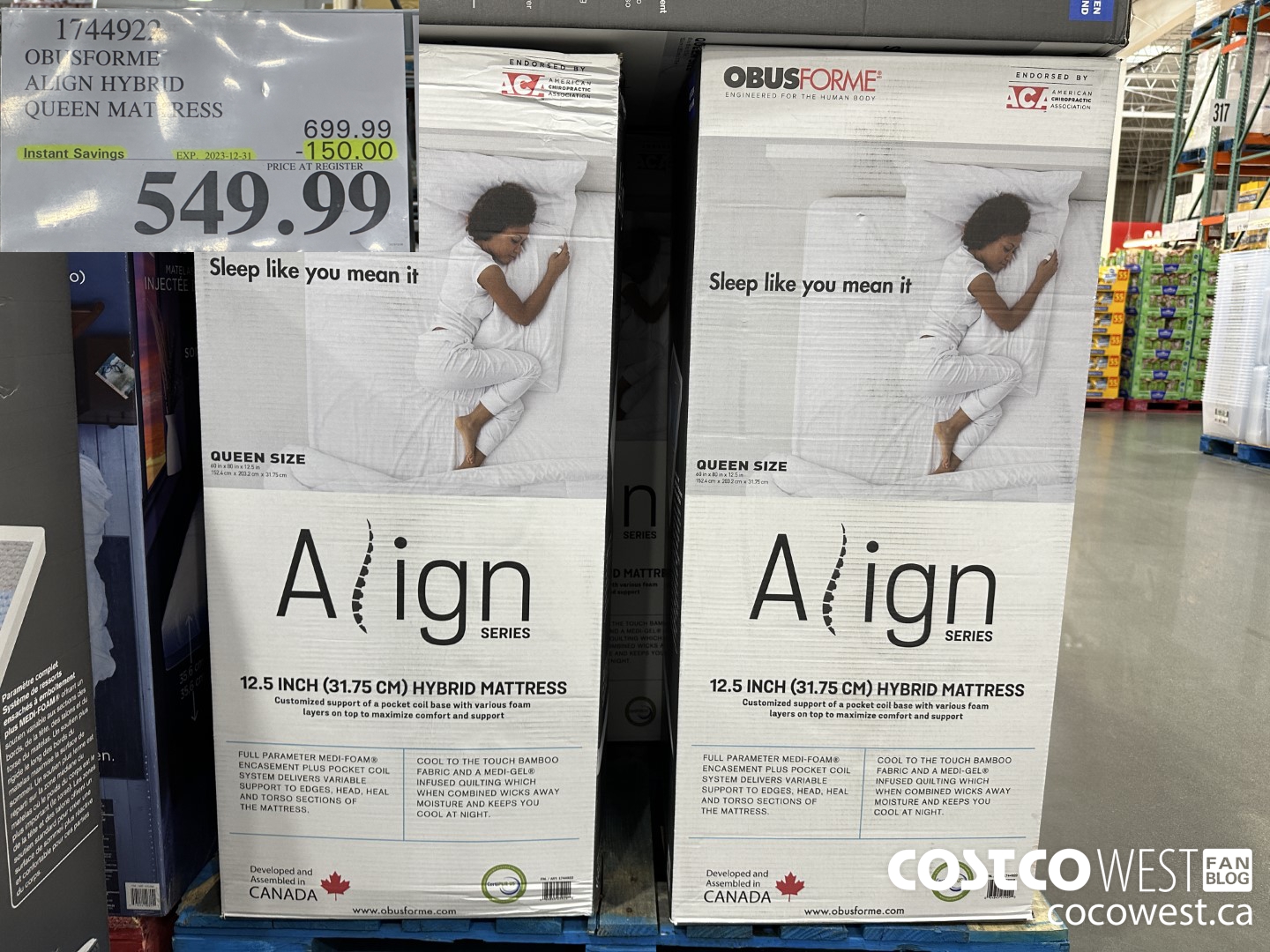 1744922 OBUSFORME ALIGN HYBRID QUEEN MATTRESS ($150.00 INSTANT SAVINGS EXPIRES ON 2023-12-31) $549.99