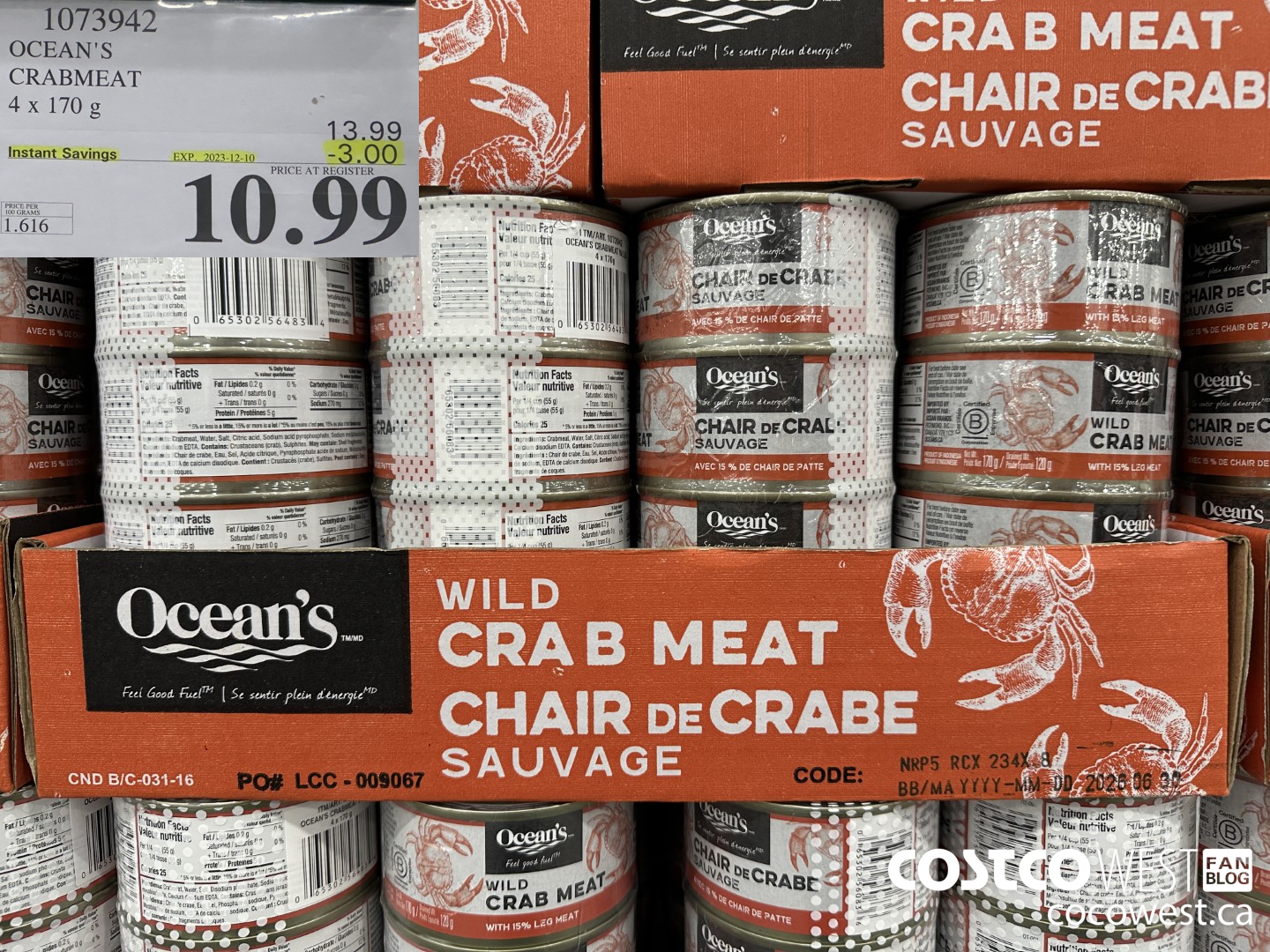 1073942 OCEAN'S CRABMEAT 4 X 170 G ($3.00 INSTANT SAVINGS EXPIRES ON 2023-12-10) $10.99