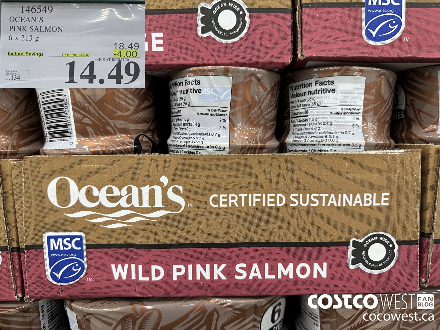 146549 OCEAN'S PINK SALMON 6 X 213 G ($4.00 INSTANT SAVINGS EXPIRES ON 2023-12-10) $14.49