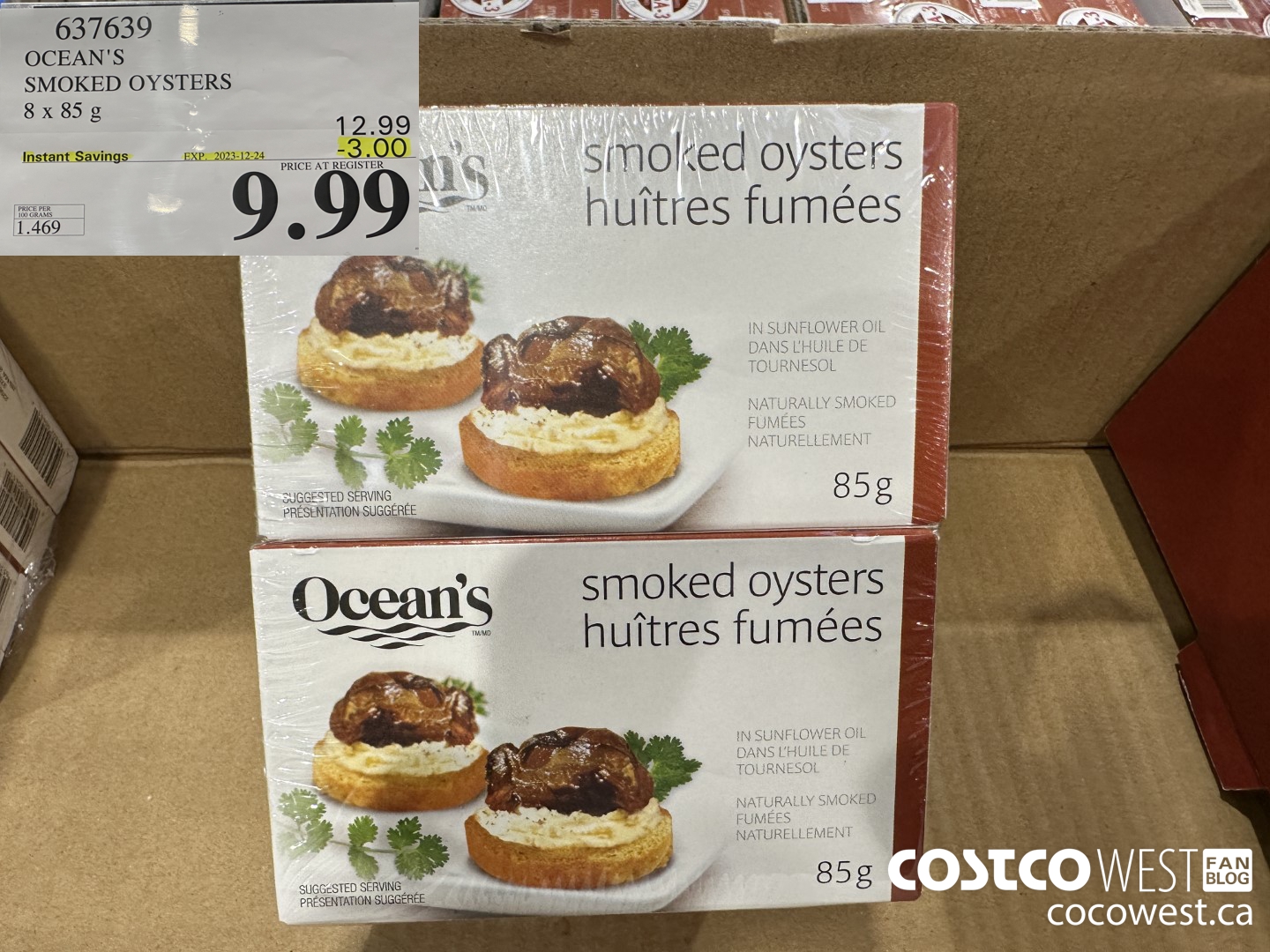 637639 OCEAN'S SMOKED OYSTERS 8 x 85 g ($3.00 INSTANT SAVINGS EXPIRES ON 2023-12-24) $9.99