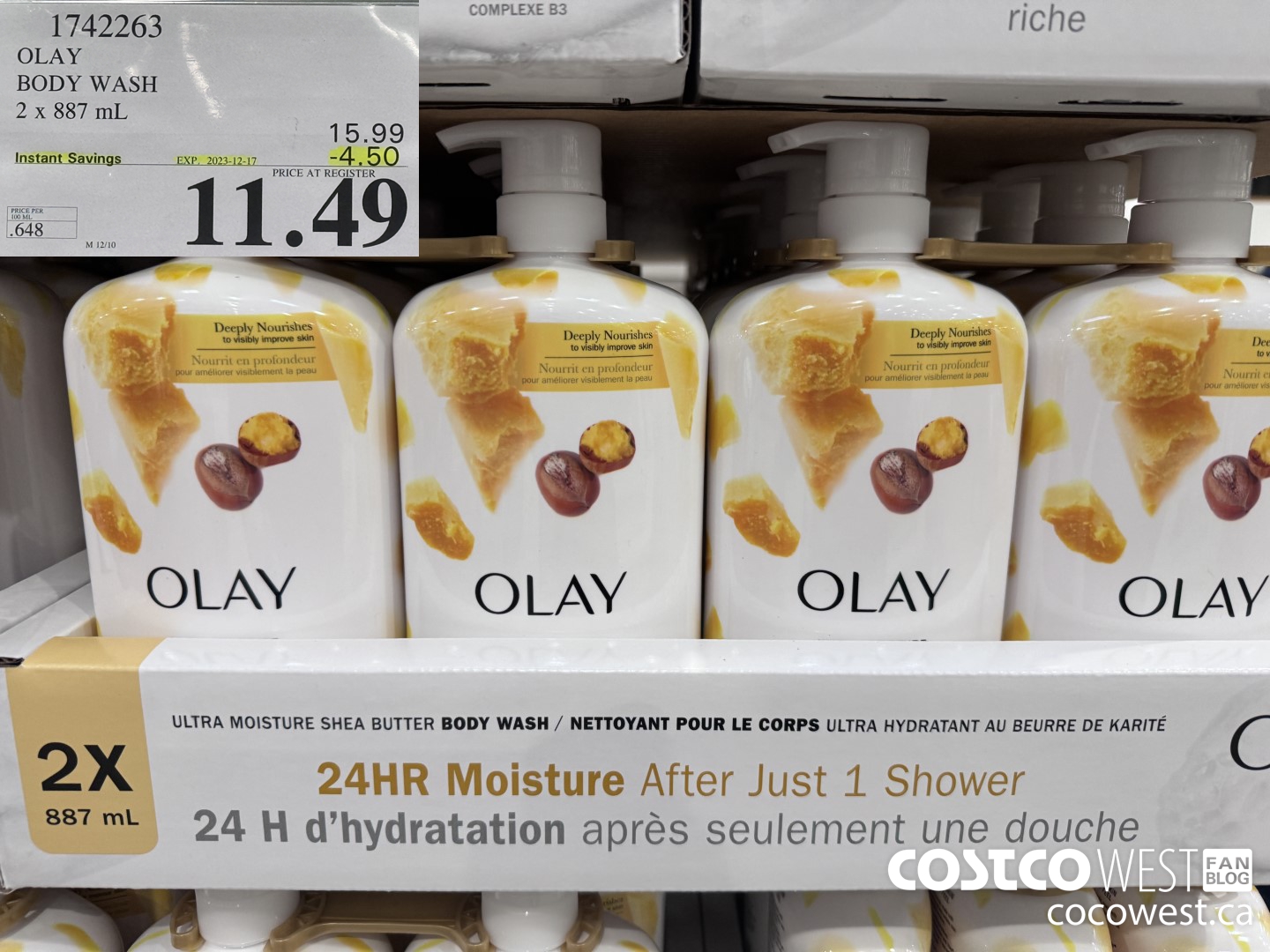1742263 OLAY BODY WASH 2 X 887 ML ($4.50 INSTANT SAVINGS EXPIRES ON 2023-12-17) $11.49