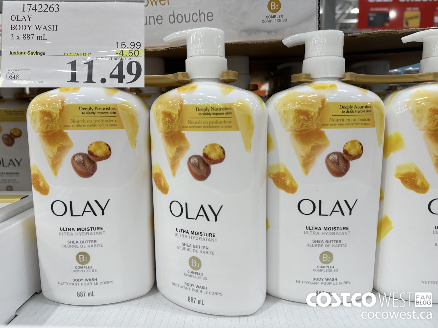 1742263 OLAY BODY WASH 2 X 887 ML ($4.50 INSTANT SAVINGS EXPIRES ON 2023-12-17) $11.49