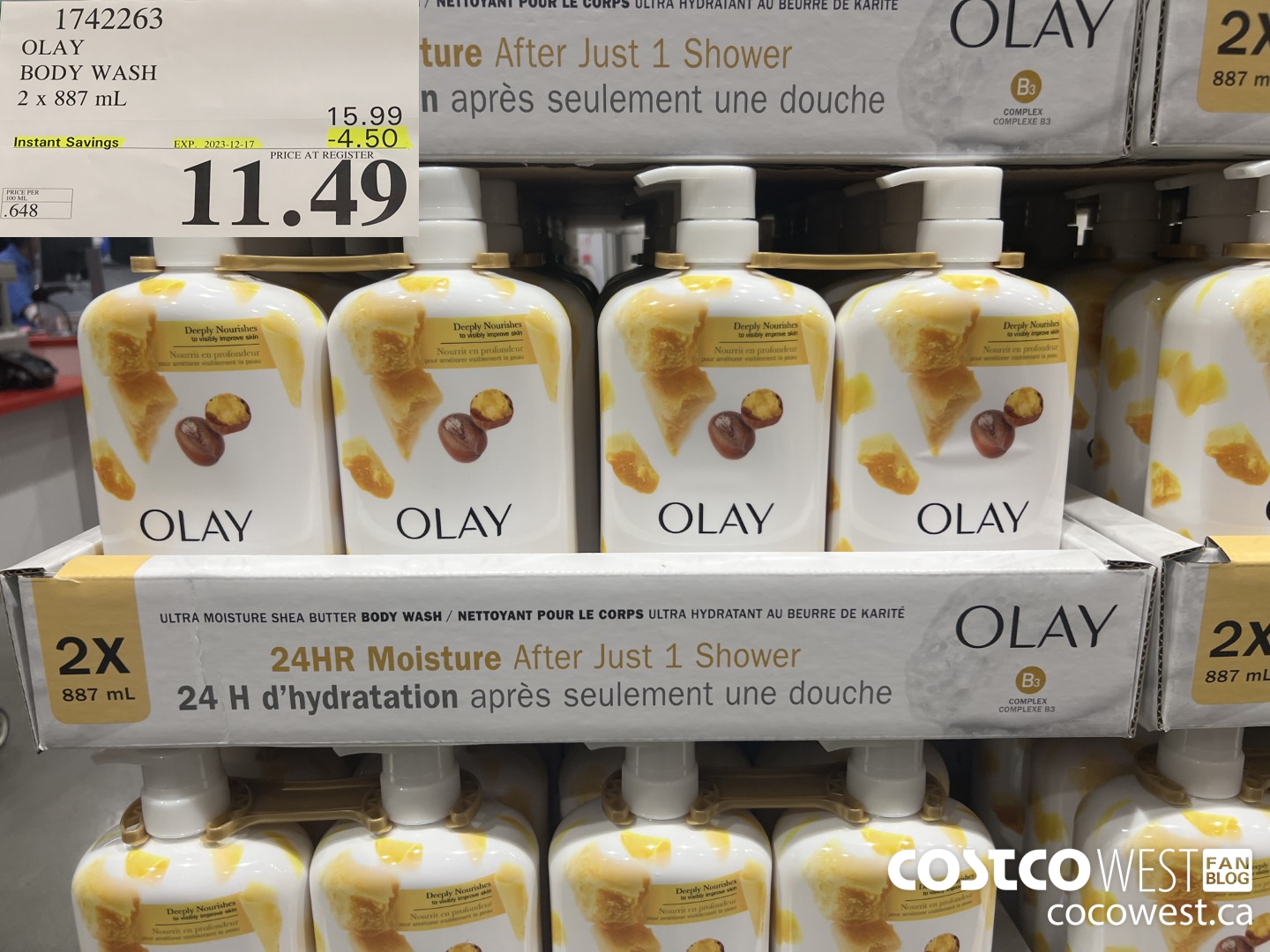 1742263 OLAY BODY WASH 2 X 887 ML ($4.50 INSTANT SAVINGS EXPIRES ON 2023-12-17) $11.49