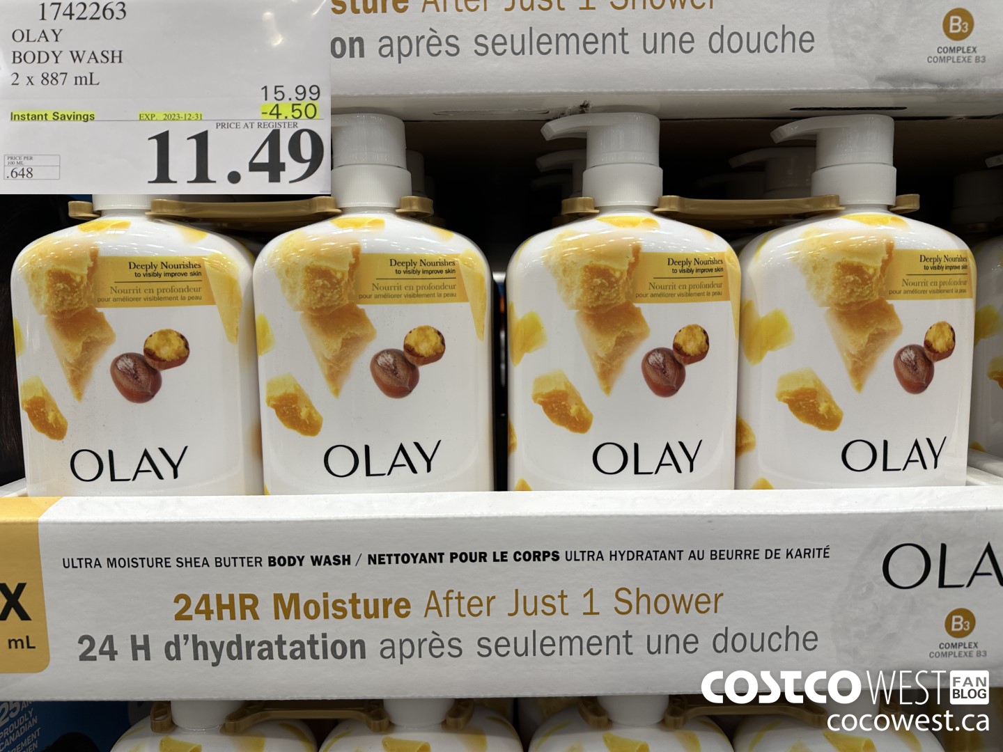 1742263 OLAY BODY WASH 2 X 887 ML ($4.50 INSTANT SAVINGS EXPIRES ON 2023-12-31) $11.49