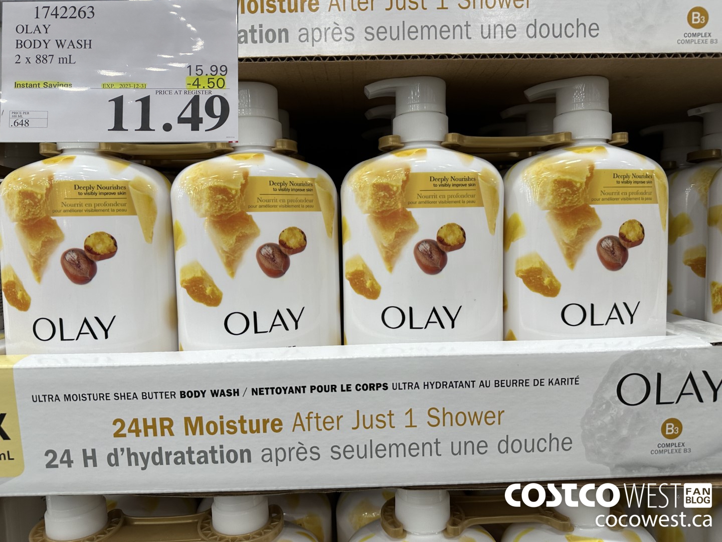 1742263 OLAY BODY WASH 2 X 887 ML ($4.50 INSTANT SAVINGS EXPIRES ON 2023-12-31) $11.49