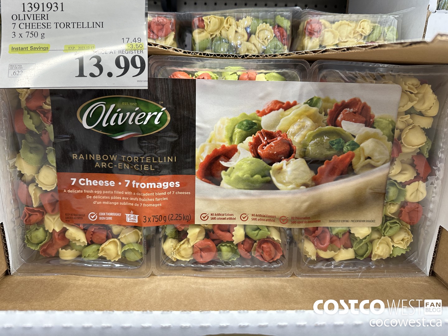 1391931 OLIVIERI 7 CHEESE TORTELLINI 3 x 750 g ($3.50 INSTANT SAVINGS EXPIRES ON 2023-12-17) $13.99