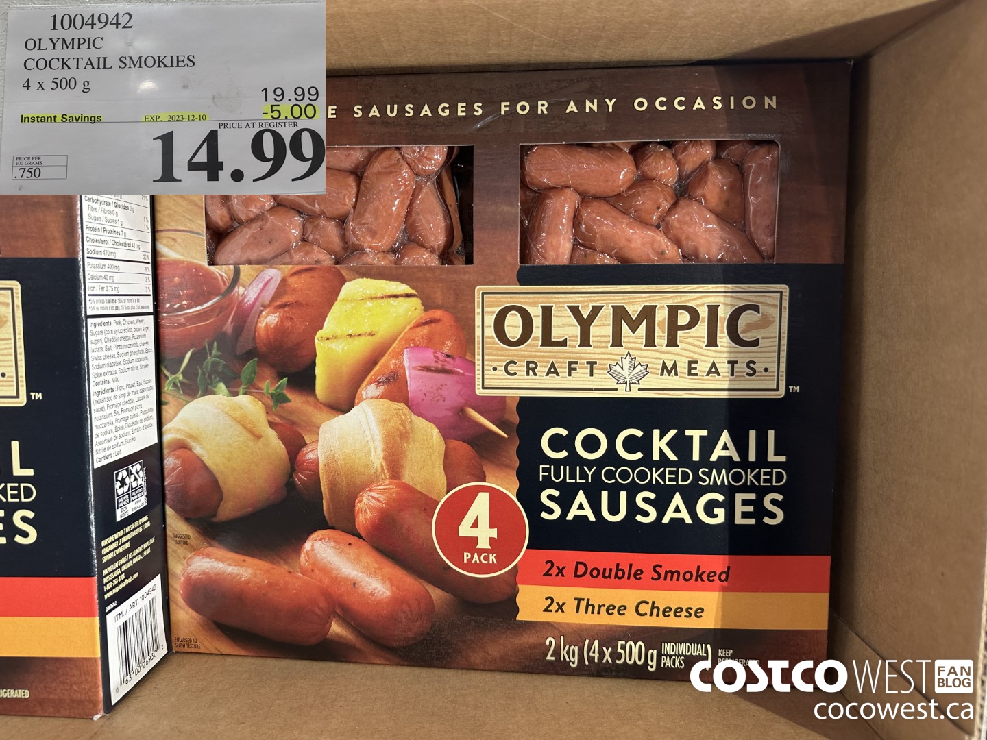 1004942 OLYMPIC COCKTAIL SMOKIES 4 X 500 G ($5.00 INSTANT SAVINGS EXPIRES ON 2023-12-10) $14.99
