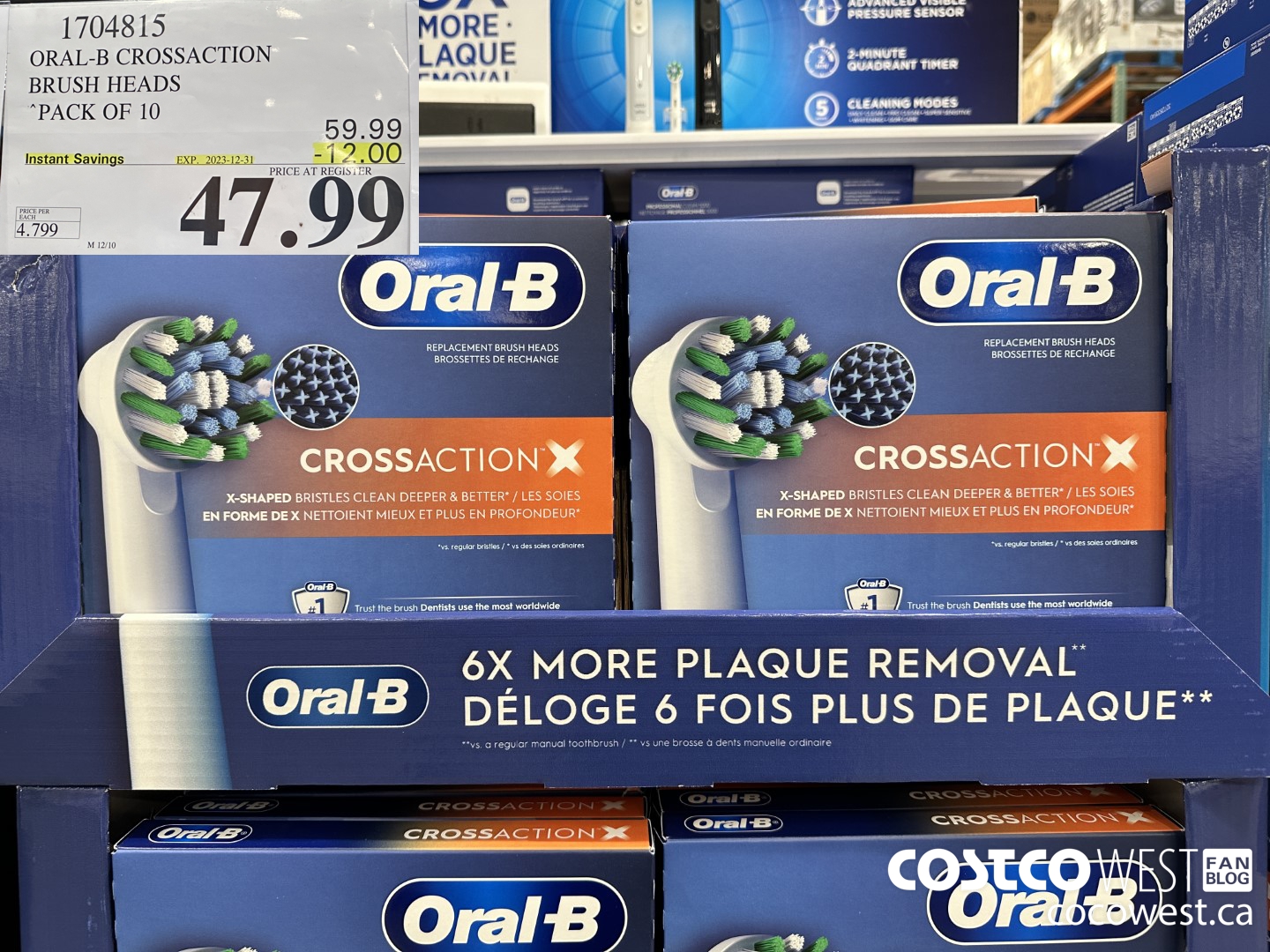 1704815 ORAL-B CROSSACTION BRUSH HEADS PACK OF 10 ($12.00 INSTANT SAVINGS EXPIRES ON 2023-12-31) $47.99