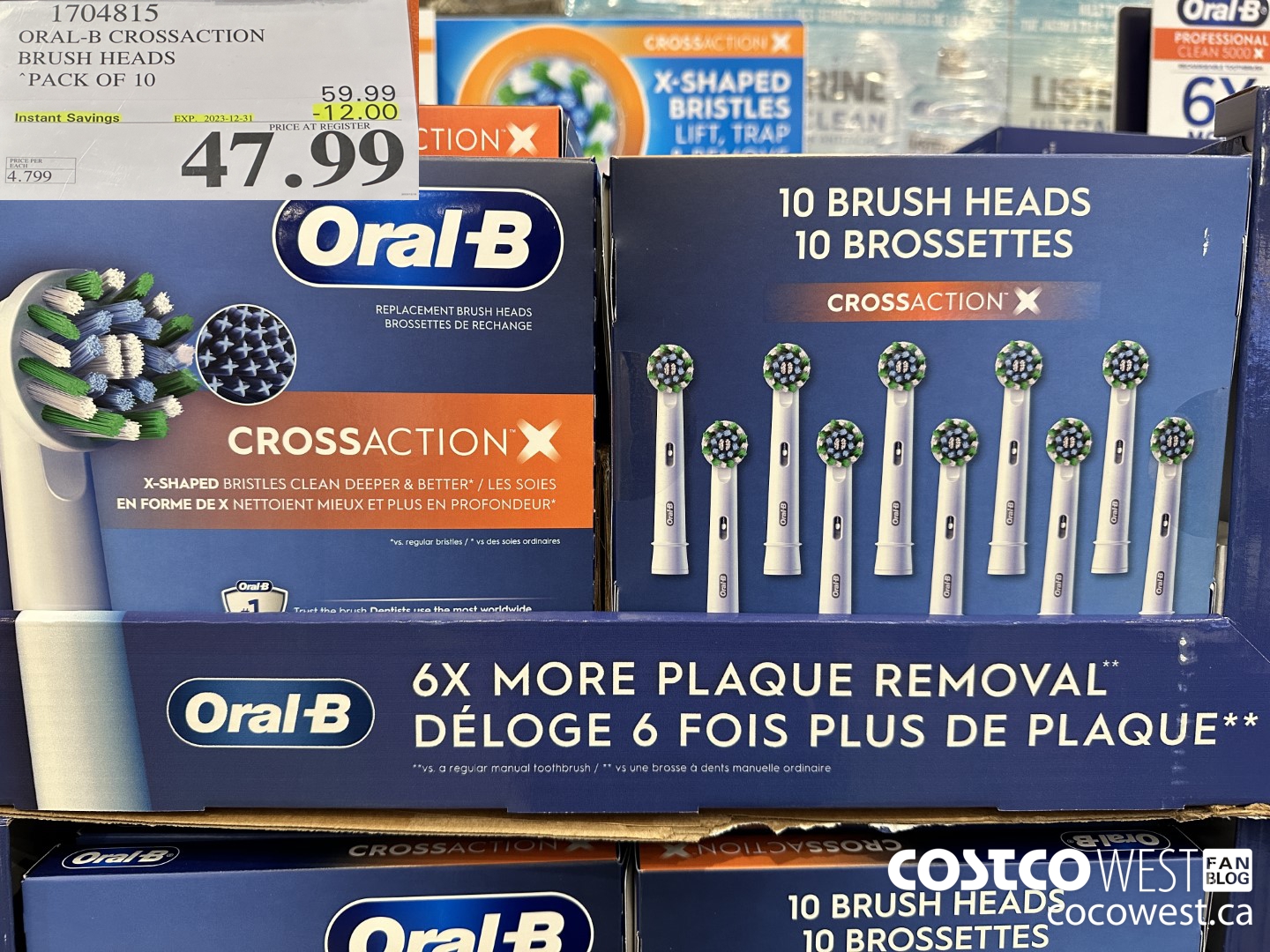 1704815 ORAL-B CROSSACTION BRUSH HEADS PACK OF 10 ($12.00 INSTANT SAVINGS EXPIRES ON 2023-12-31) $47.99