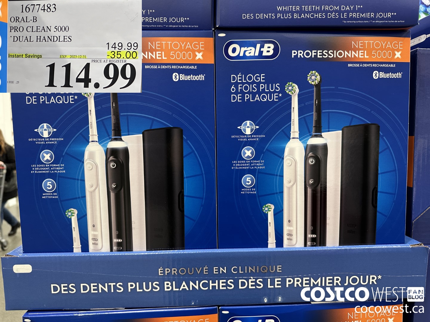 1677483 ORAL-B PRO CLEAM 5000 DUAL HANDLES ($35.00 INSTANT SAVINGS EXPIRES ON 2023-12-31) $114.99