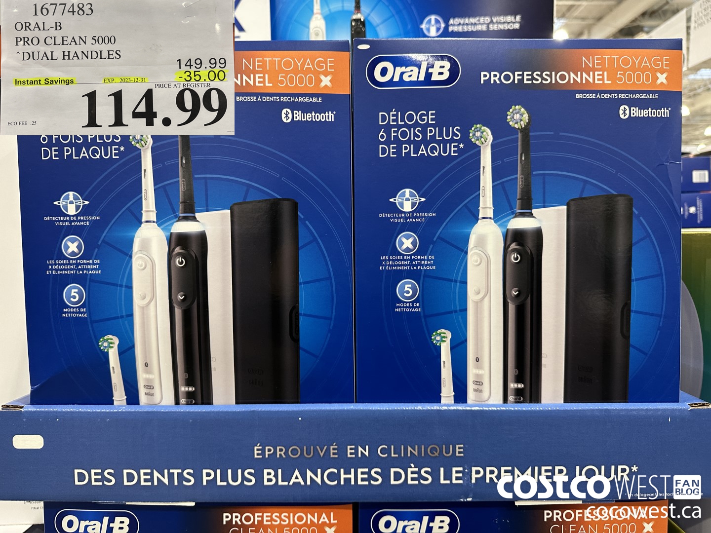 1677483 ORAL-B PRO CLEAM 5000 DUAL HANDLES ($35.00 INSTANT SAVINGS EXPIRES ON 2023-12-31) $114.99