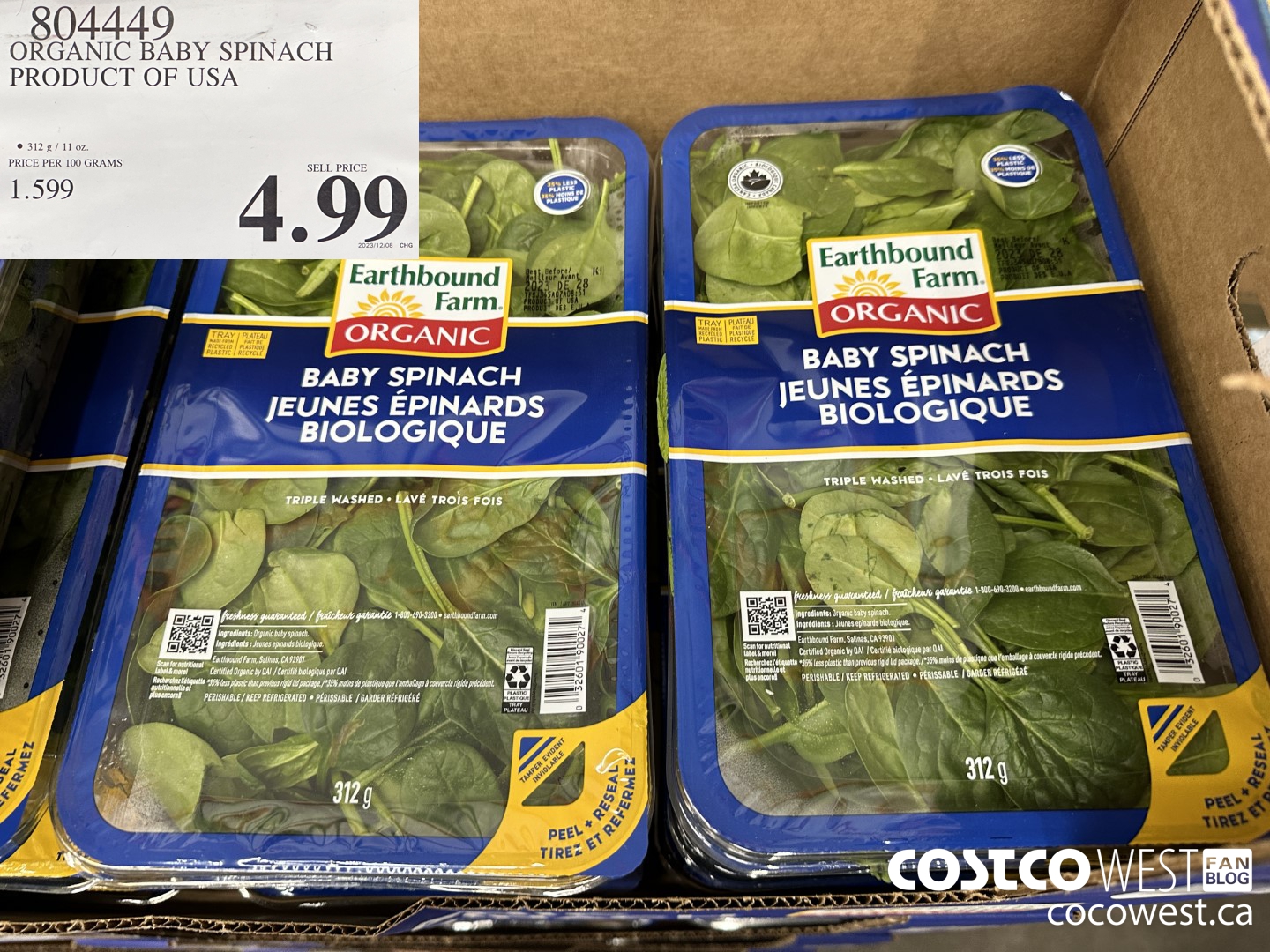 804449 ORGANIC BABY SPINACH PRODUCT OF USA $4.99