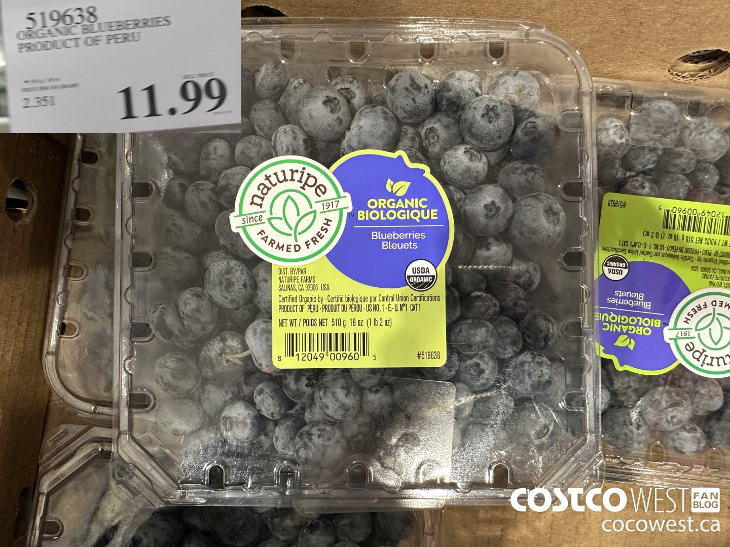 519638 ORGANIC BLUEBERRIES PRODUCT OF PERU $11.99