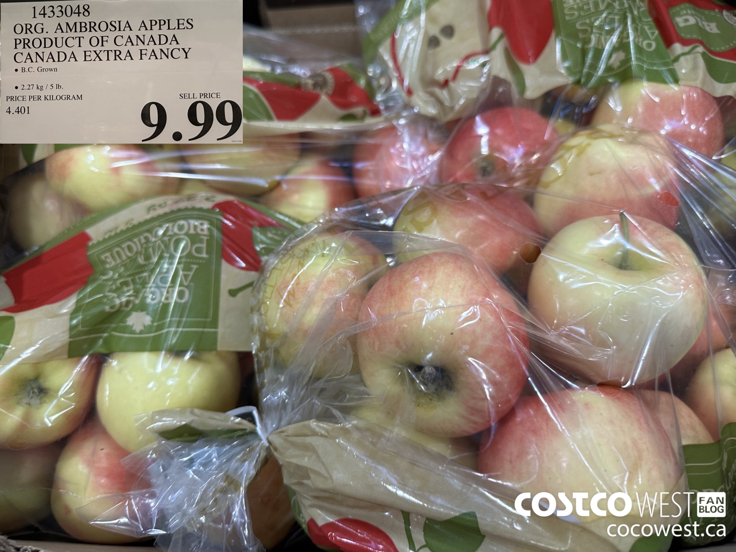 1433048 ORG. AMBROSIA APPLES PRODUCT OF CANADA CANADA EXTRA FANCY $9.99