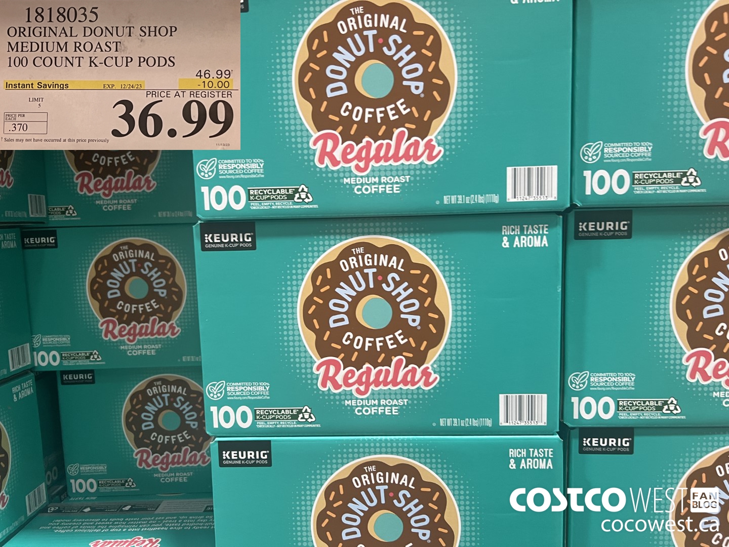 1818035 ORIGINAL DONUT SHOP MEDIUM ROAST 100 COUNT K-CUP PODS ($10.00 INSTANT SAVINGS EXPIRES ON 2023-12-24) $36.99