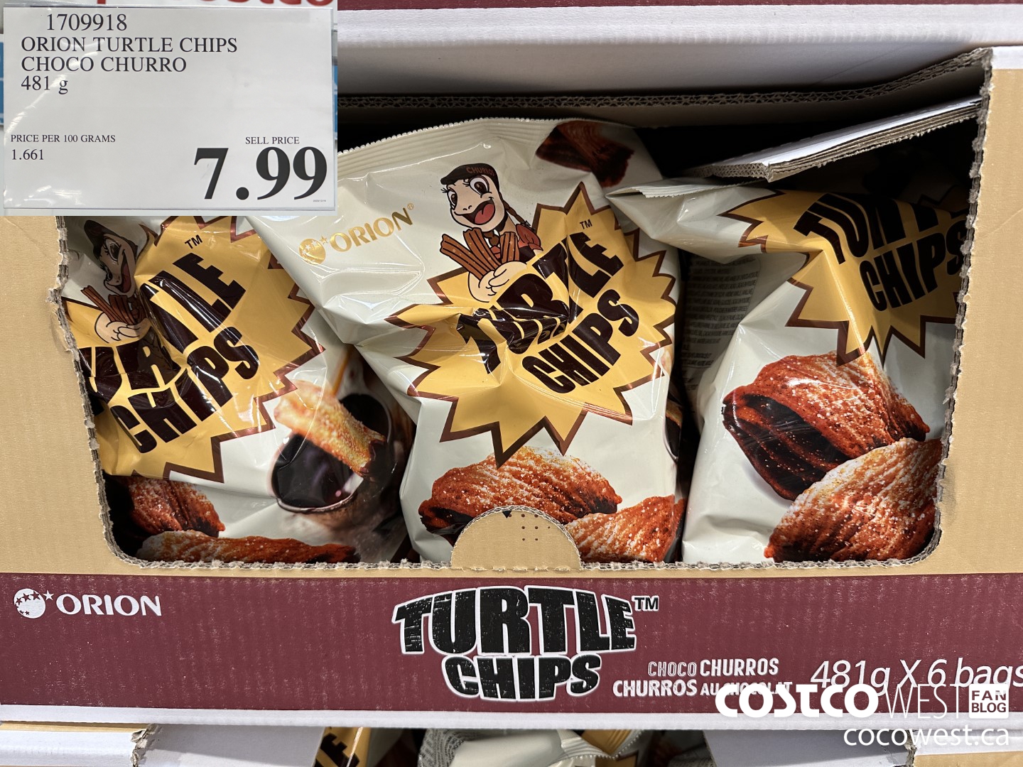 1709918 ORION TURTLE CHIPS CHOCO CHURROS 481G $7.99