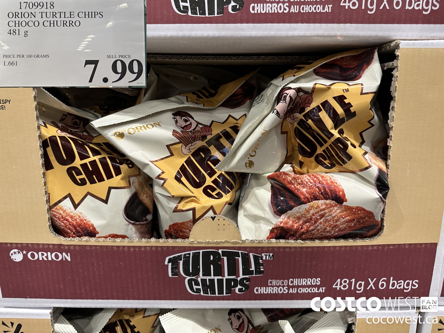 1709918 ORION TURTLE CHIPS CHOCO CHURROS 481G $7.99