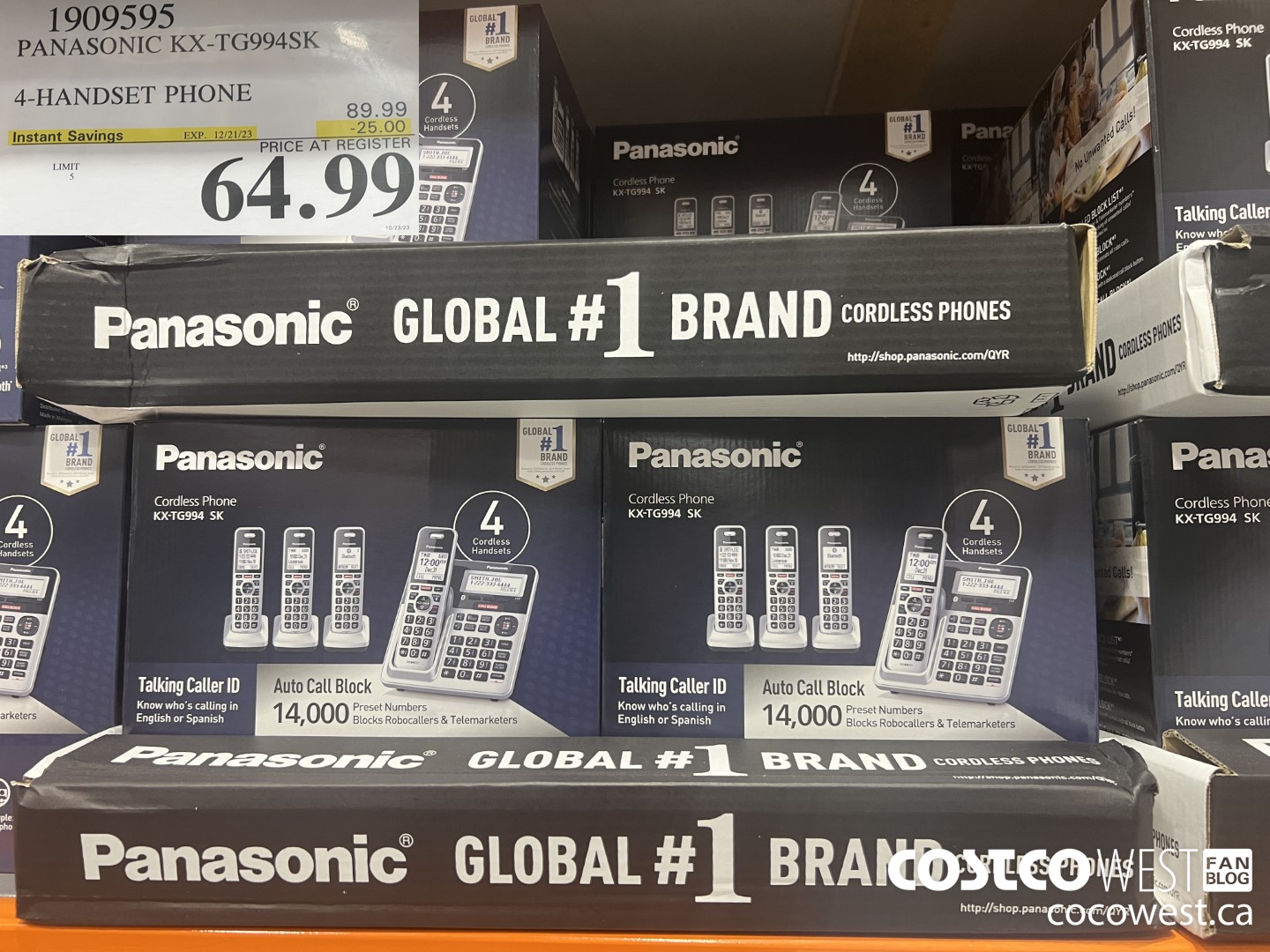 1909595 PANASONIC KX-TG994SK 4-HANDSET PHONE ($25.00 INSTANT SAVINGS EXPIRES ON 2023-12-21) $64.99