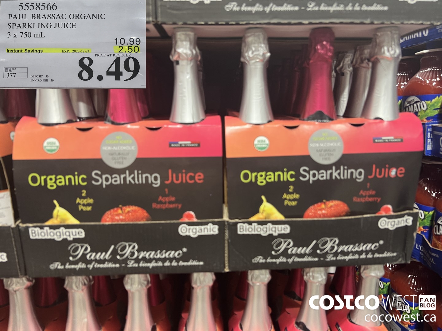 5558566 PAUL BRASSAC ORGANIC SPARKLING JUICE 3 x 750 ml ($2.50 INSTANT SAVINGS EXPIRES ON 2023-12-24) $8.49