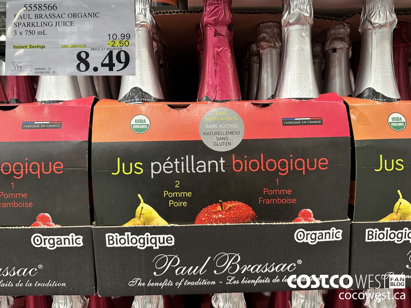 5558566 PAUL BRASSAC ORGANIC SPARKLING JUICE 3 x 750 ml ($2.50 INSTANT SAVINGS EXPIRES ON 2023-12-24) $8.49