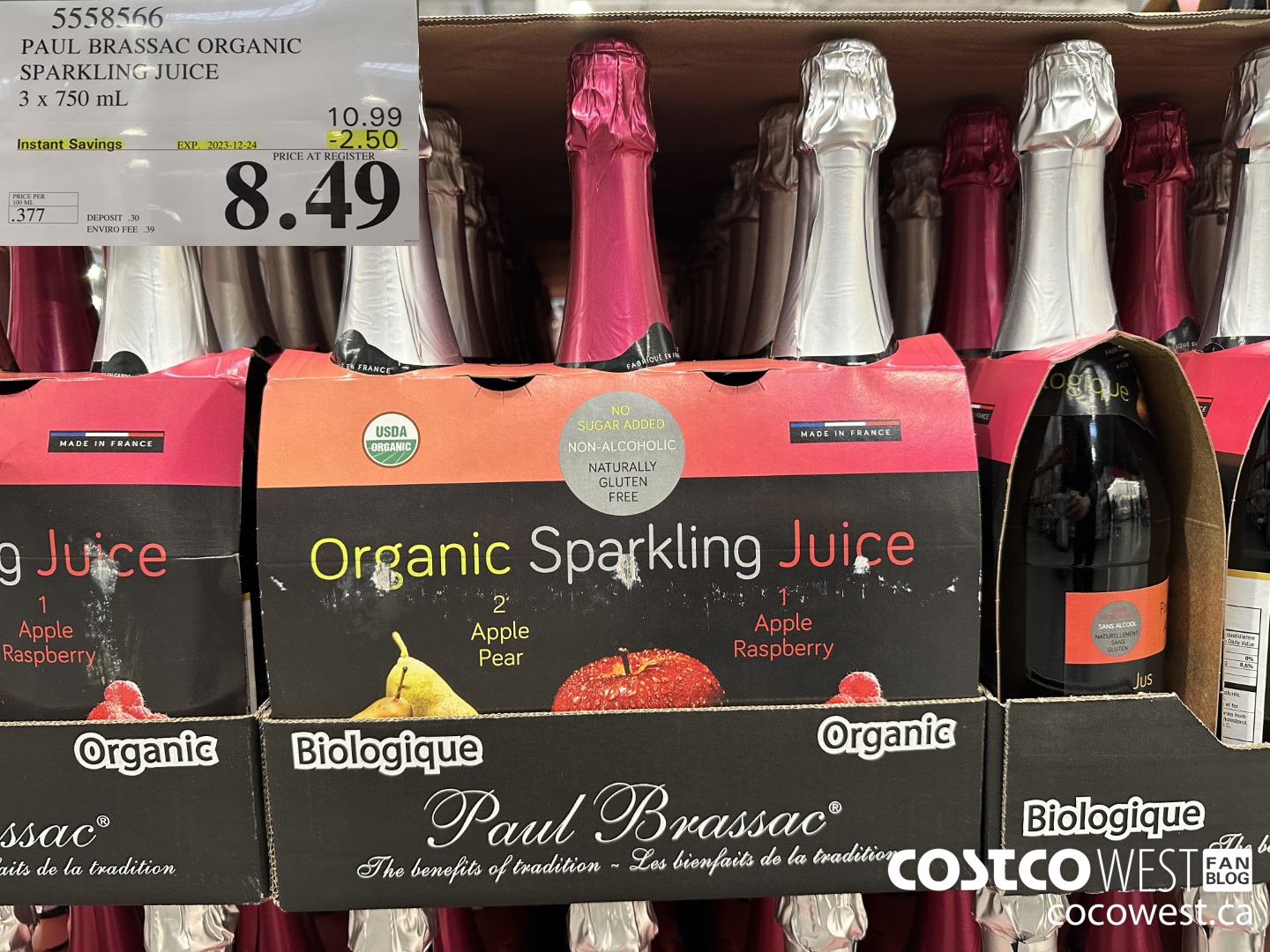 5558566 PAUL BRASSAC ORGANIC SPARKLING JUICE 3 x 750 ml ($2.50 INSTANT SAVINGS EXPIRES ON 2023-12-24) $8.49