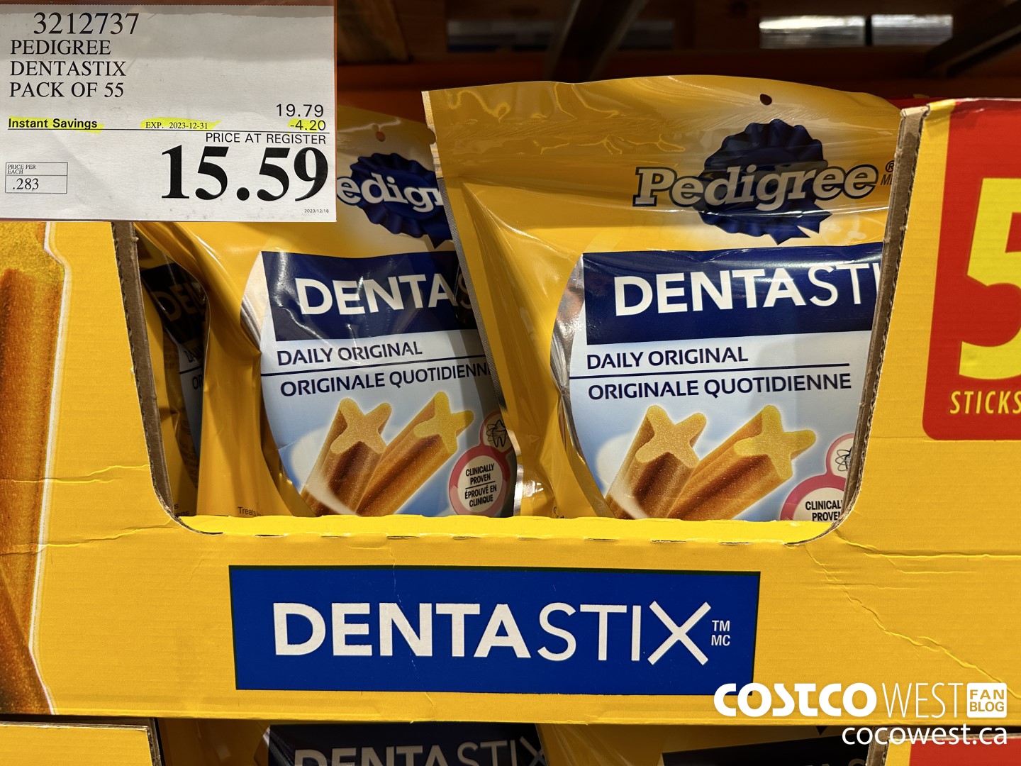 3212737 PEDIGREE DENTASTIX PACK OF 55 ($4.20 INSTANT SAVINGS EXPIRES ON 2023-12-31) $15.59