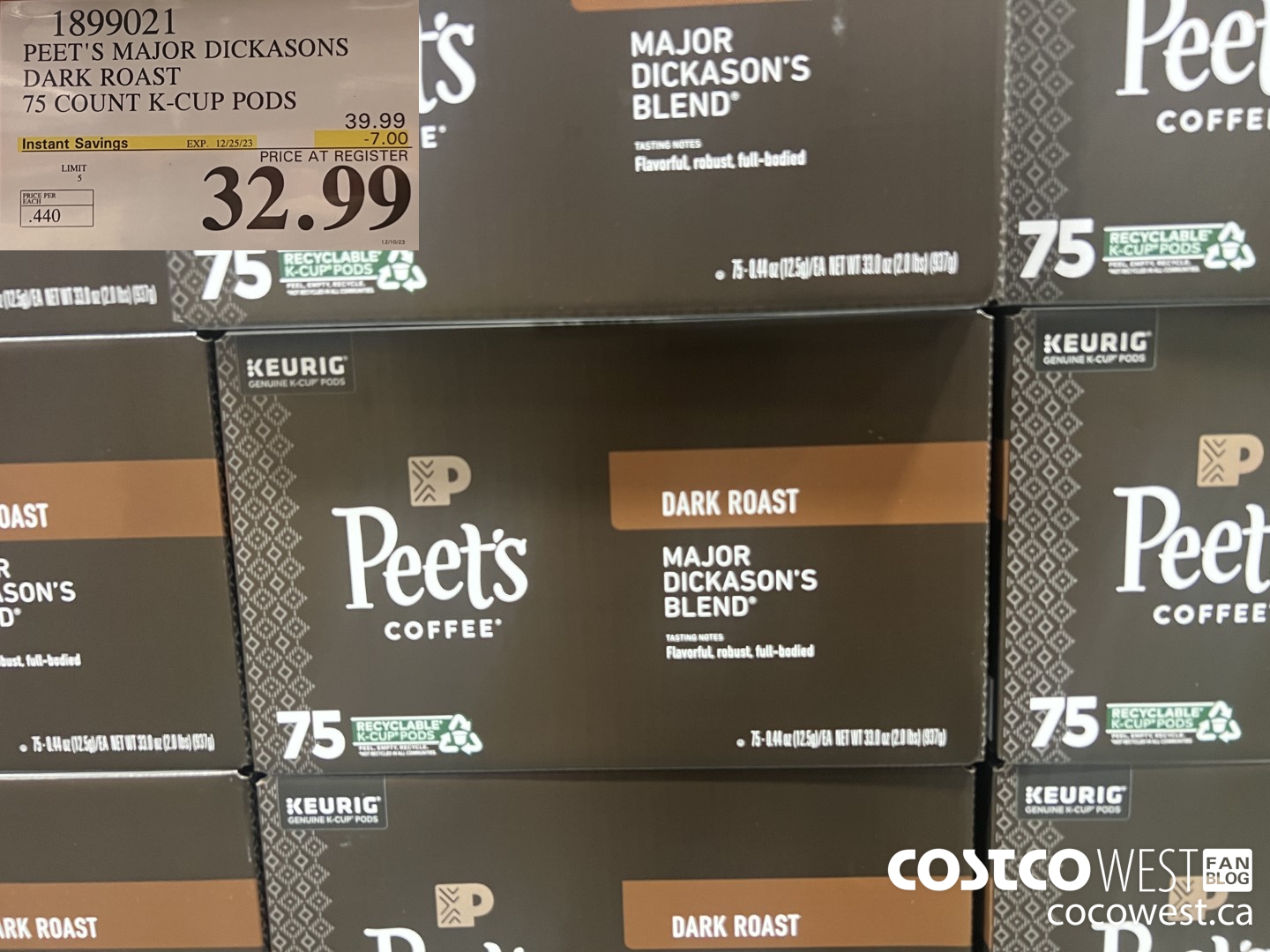 1899021 PEET'S MAJOR DICKASONS DARK ROAST 75 COUNT K-CUP PODS ($7.00 INSTANT SAVINGS EXPIRES ON 2023-12-25) $32.99