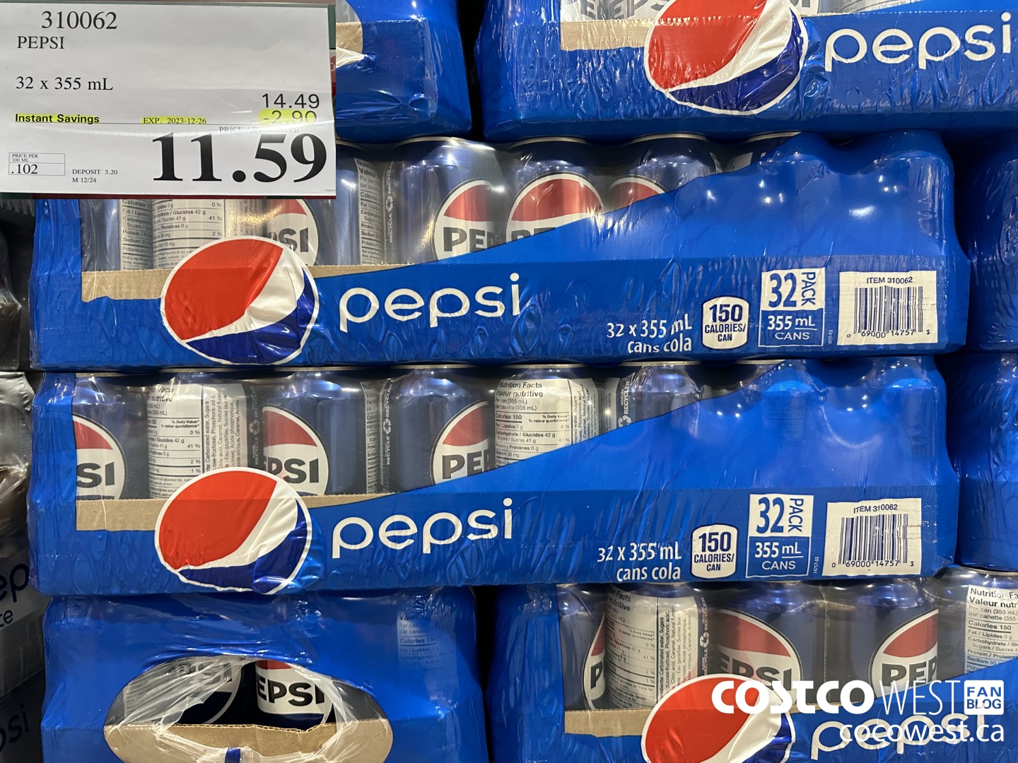 310062 PEPSI 32 X 355 ML ($2.90 INSTANT SAVINGS EXPIRES ON 2023-12-26) $11.59