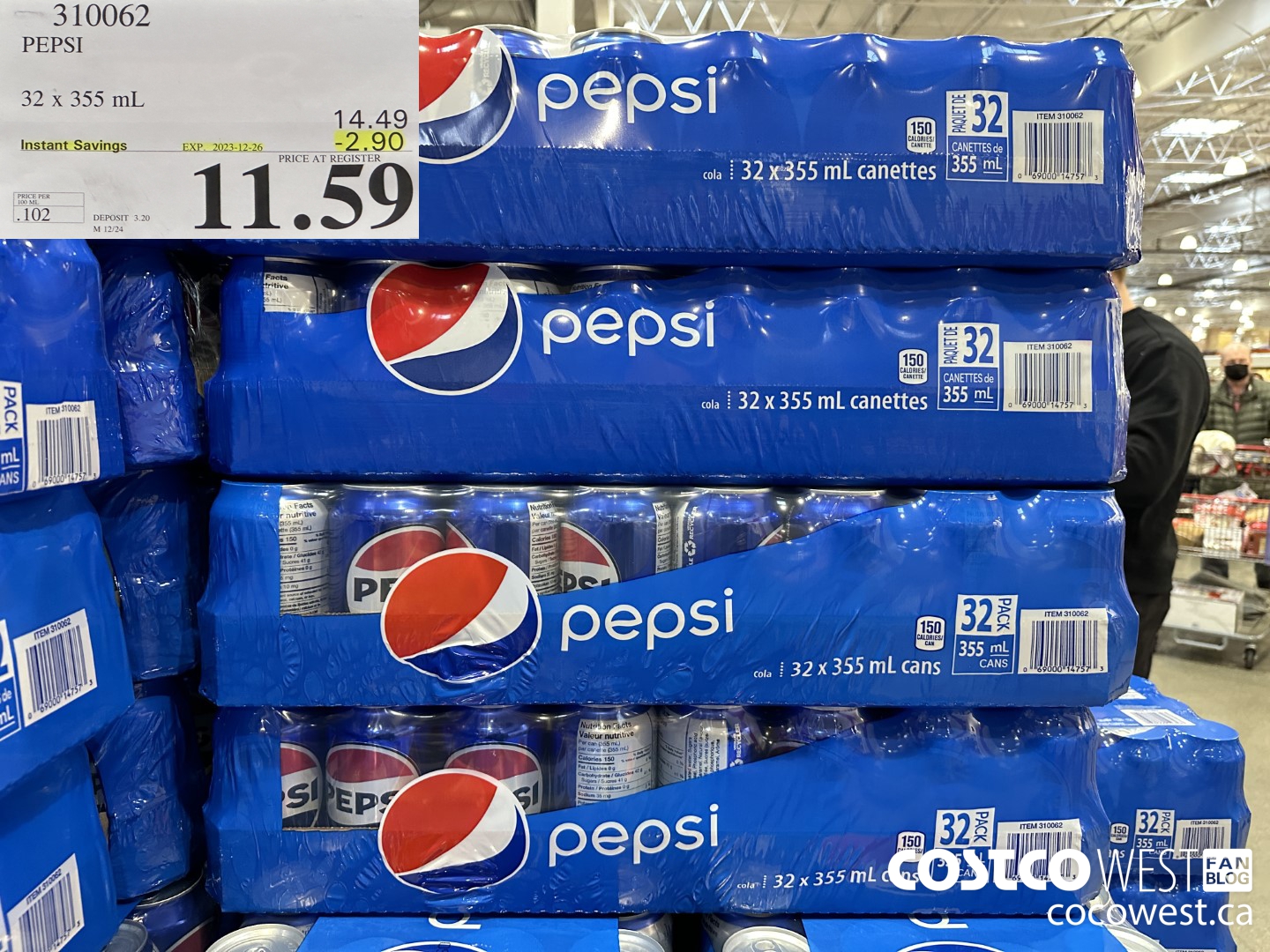 310062 PEPSI 32 X 355 ML ($2.90 INSTANT SAVINGS EXPIRES ON 2023-12-26) $11.59