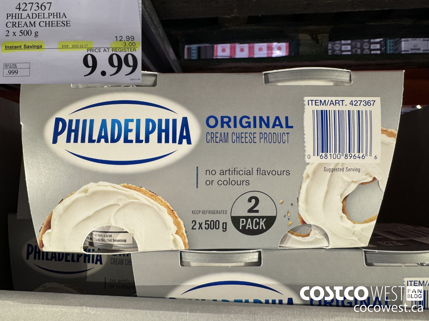 427367 PHILADELPHIA CREAM CHEESE 2 x 500 g ($3.00 INSTANT SAVINGS EXPIRES ON 2023-12-17) $9.99