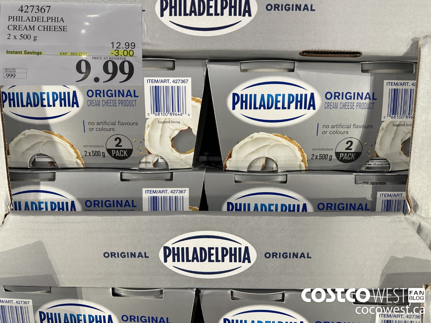 427367 PHILADELPHIA CREAM CHEESE 2 x 500 g ($3.00 INSTANT SAVINGS EXPIRES ON 2023-12-17) $9.99