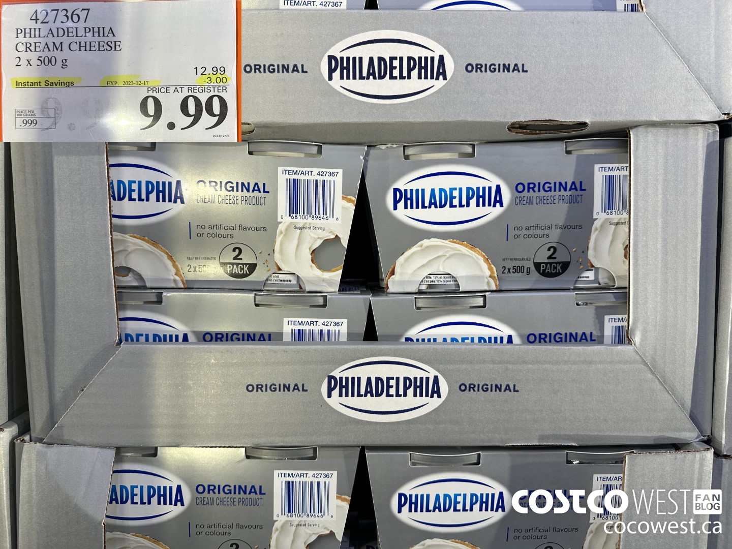 427367 PHILADELPHIA CREAM CHEESE 2 x 500 g ($3.00 INSTANT SAVINGS EXPIRES ON 2023-12-17) $9.99
