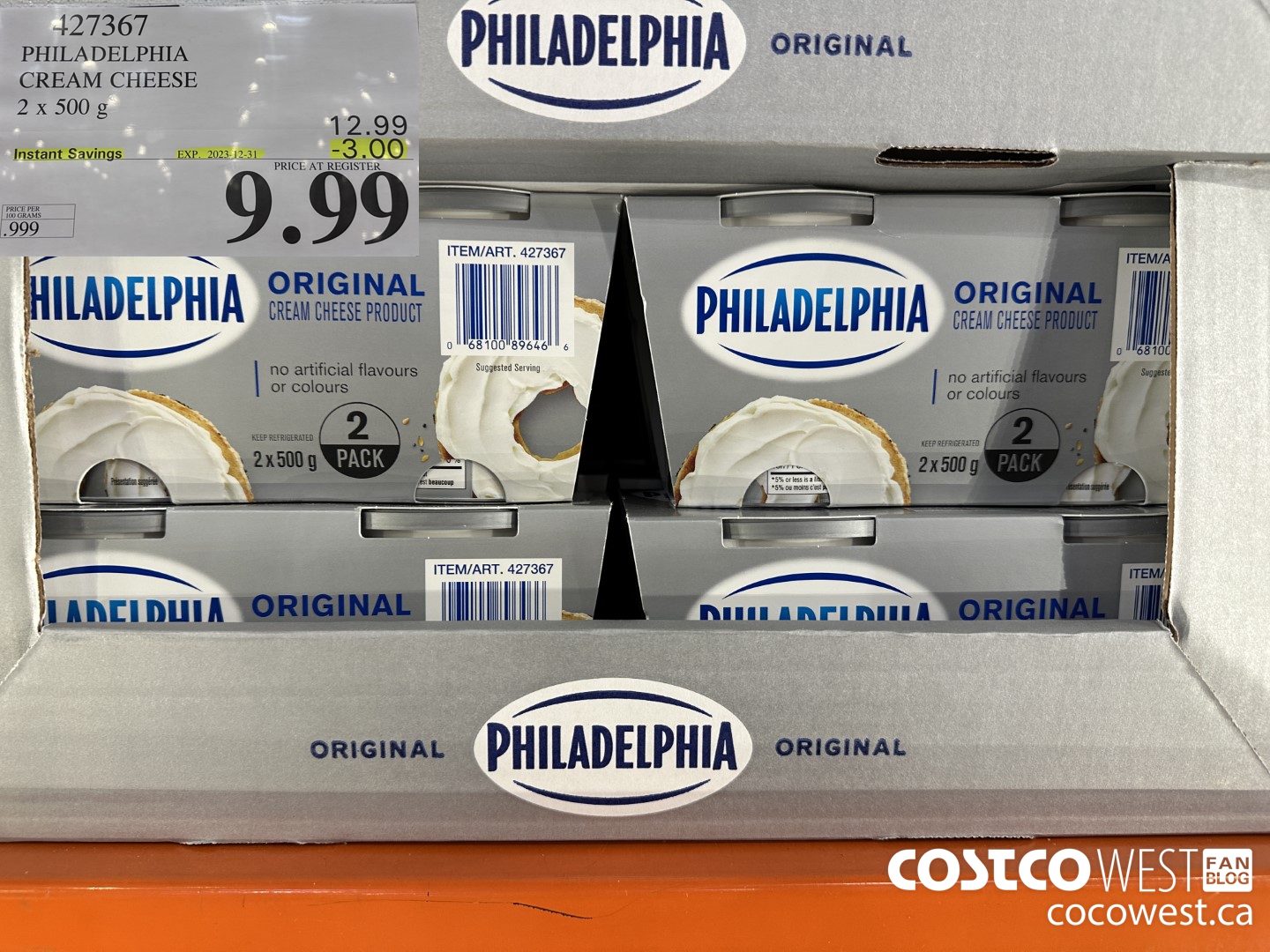 427367 PHILADELPHIA CREAM CHEESE 2 x 500 g ($3.00 INSTANT SAVINGS EXPIRES ON 2023-12-31) $9.99