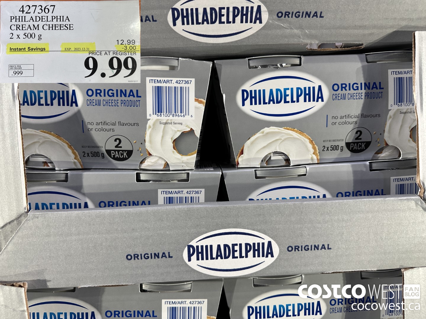 427367 PHILADELPHIA CREAM CHEESE 2 x 500 g ($3.00 INSTANT SAVINGS EXPIRES ON 2023-12-31) $9.99