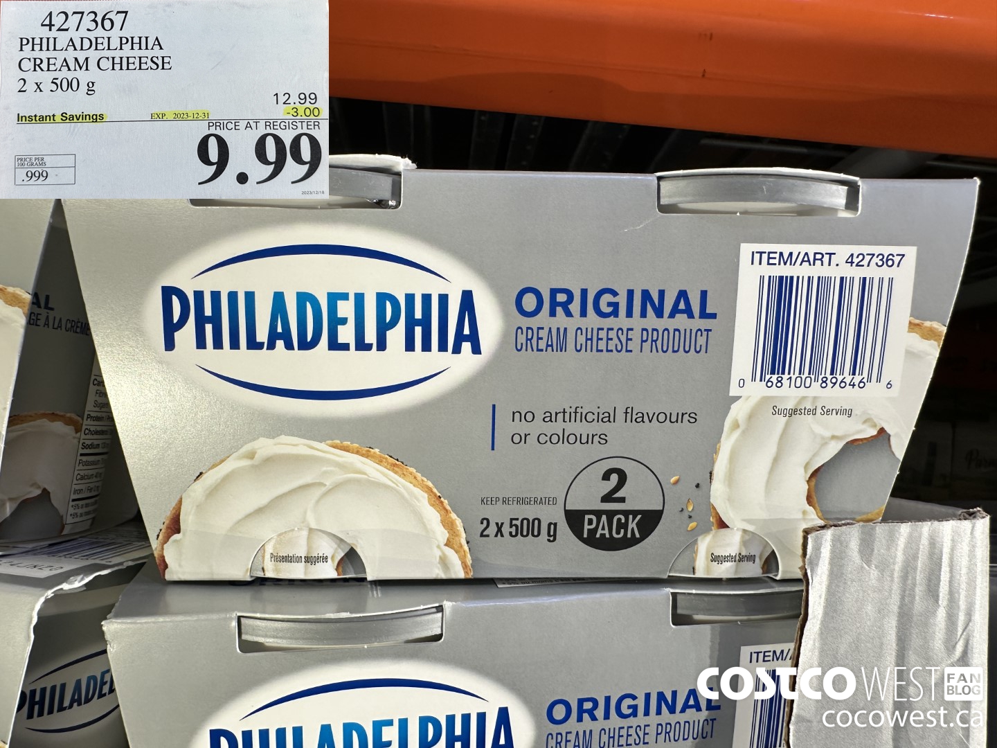 427367 PHILADELPHIA CREAM CHEESE 2 x 500 g ($3.00 INSTANT SAVINGS EXPIRES ON 2023-12-31) $9.99