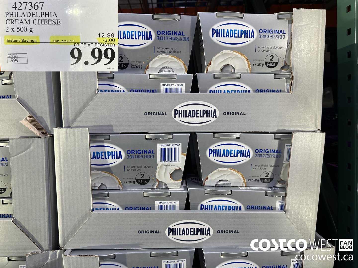 427367 PHILADELPHIA CREAM CHEESE 2 x 500 g ($3.00 INSTANT SAVINGS EXPIRES ON 2023-12-31) $9.99