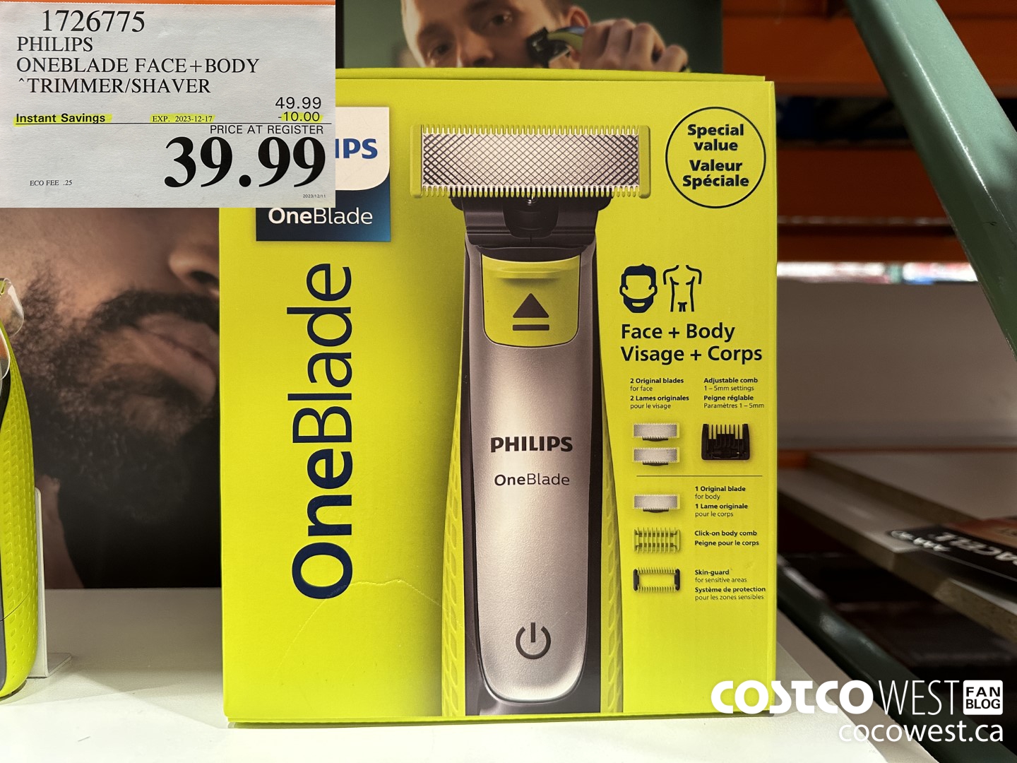1726775 PHILIPS ONEBLADE FACE + BODY TRIMMER/SHAVER ($10.00 INSTANT SAVINGS EXPIRES ON 2023-12-17) $39.99
