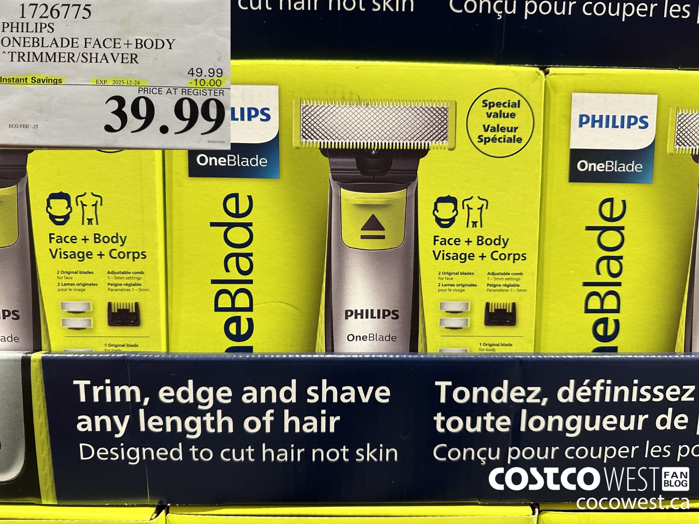 1726775 PHILIPS ONEBLADE FACE + BODY TRIMMER/SHAVER ($10.00 INSTANT SAVINGS EXPIRES ON 2023-12-24) $39.99