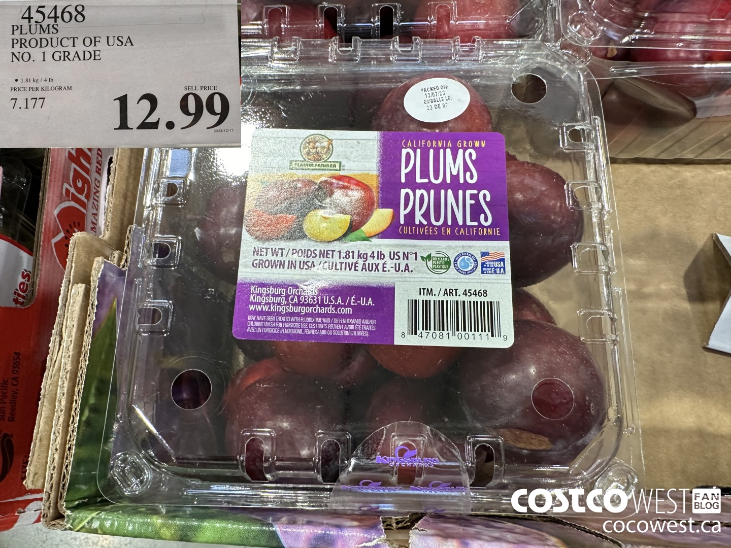 45468 PLUMS PRODUCT OF USA NO. 1 GRADE $12.99