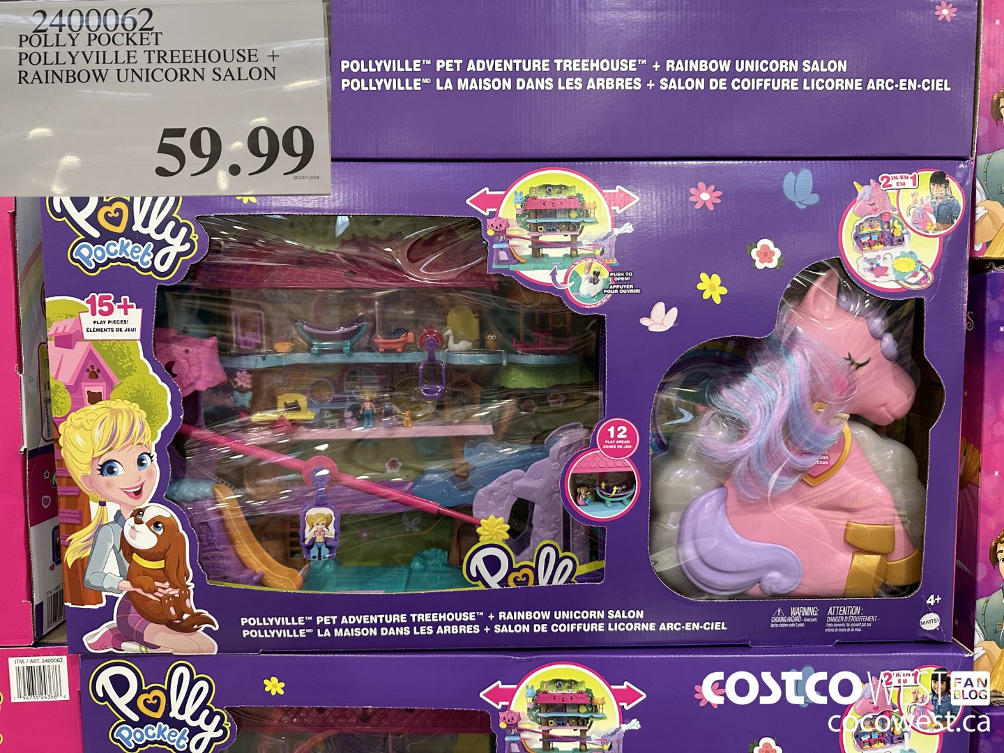 2400062 POLLY POCKET POLLYVILLE TREEHOUSE + RAINBOW UNICORN SALON $59.99