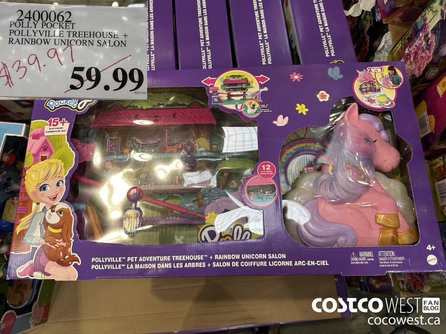 2400062 POLLY POCKET POLLYVILLE TREEHOUSE + RAINBOW UNICORN SALON $39.97