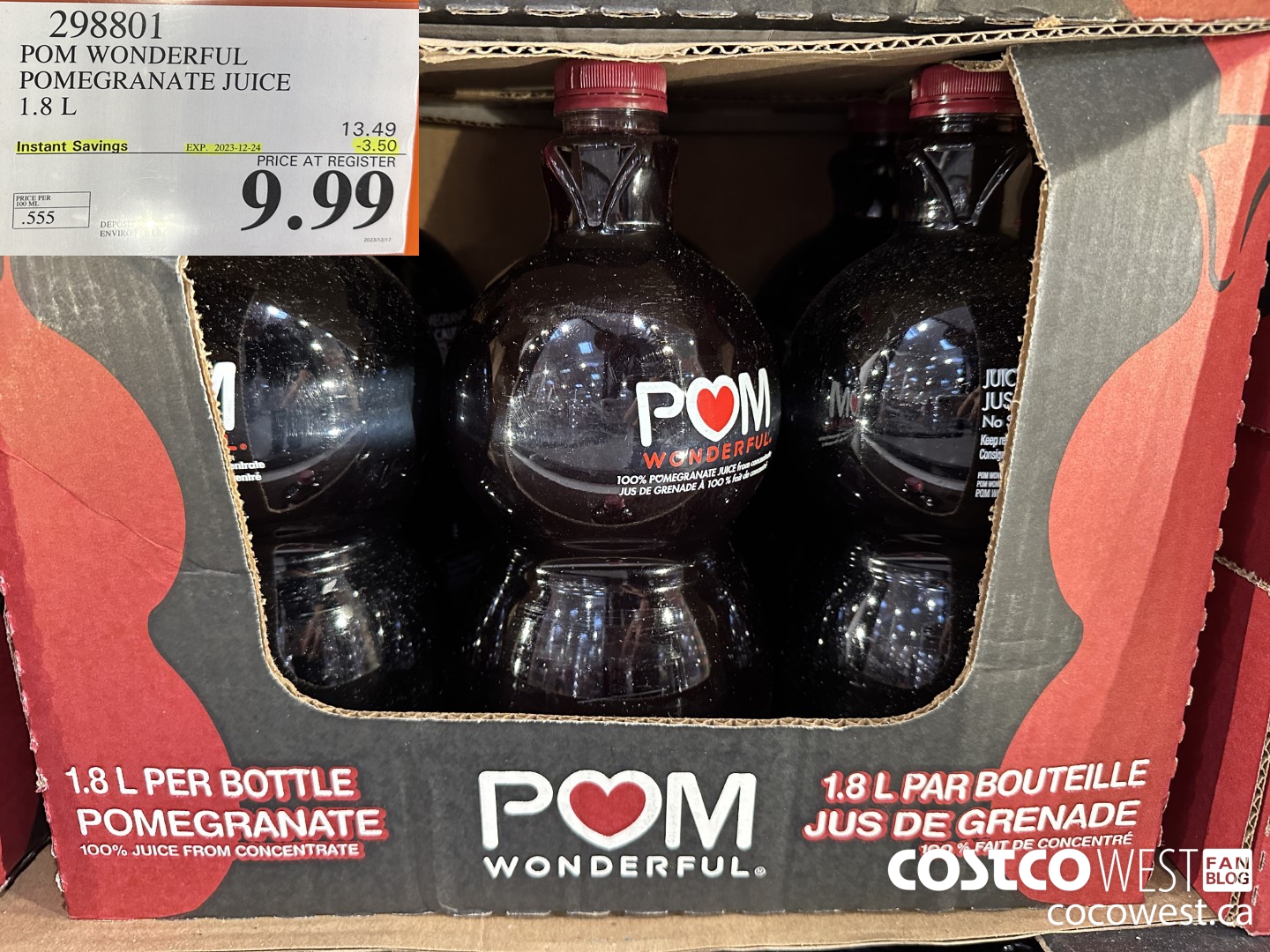 298801 POM WONDERFUL POMEGRANATE JUICE 1.8 L ($3.50 INSTANT SAVINGS EXPIRES ON 2023-12-24) $9.99