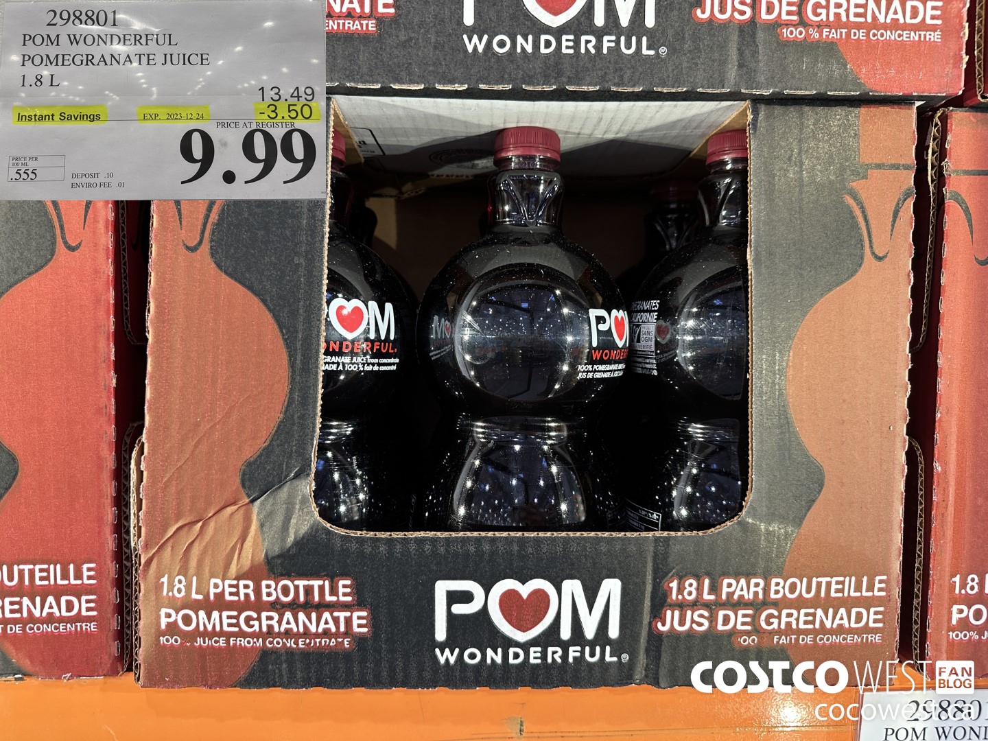 298801 POM WONDERFUL POMEGRANATE JUICE 1.8 L ($3.50 INSTANT SAVINGS EXPIRES ON 2023-12-24) $9.99