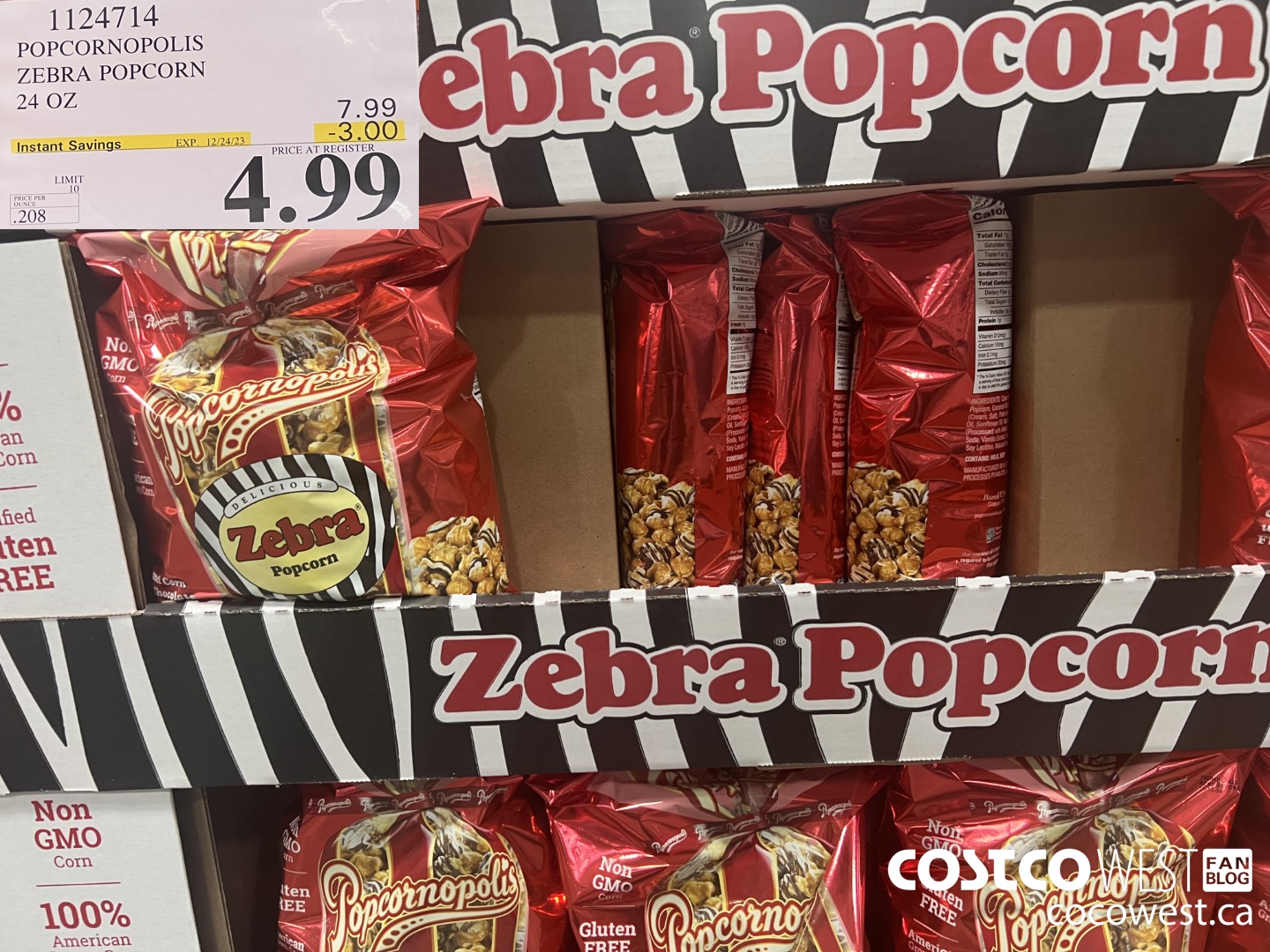 1124714 POPCORNOPOLIS ZEBRA POPCORN 24 OZ ($3.00 INSTANT SAVINGS EXPIRES ON 2023-12-24) $4.99