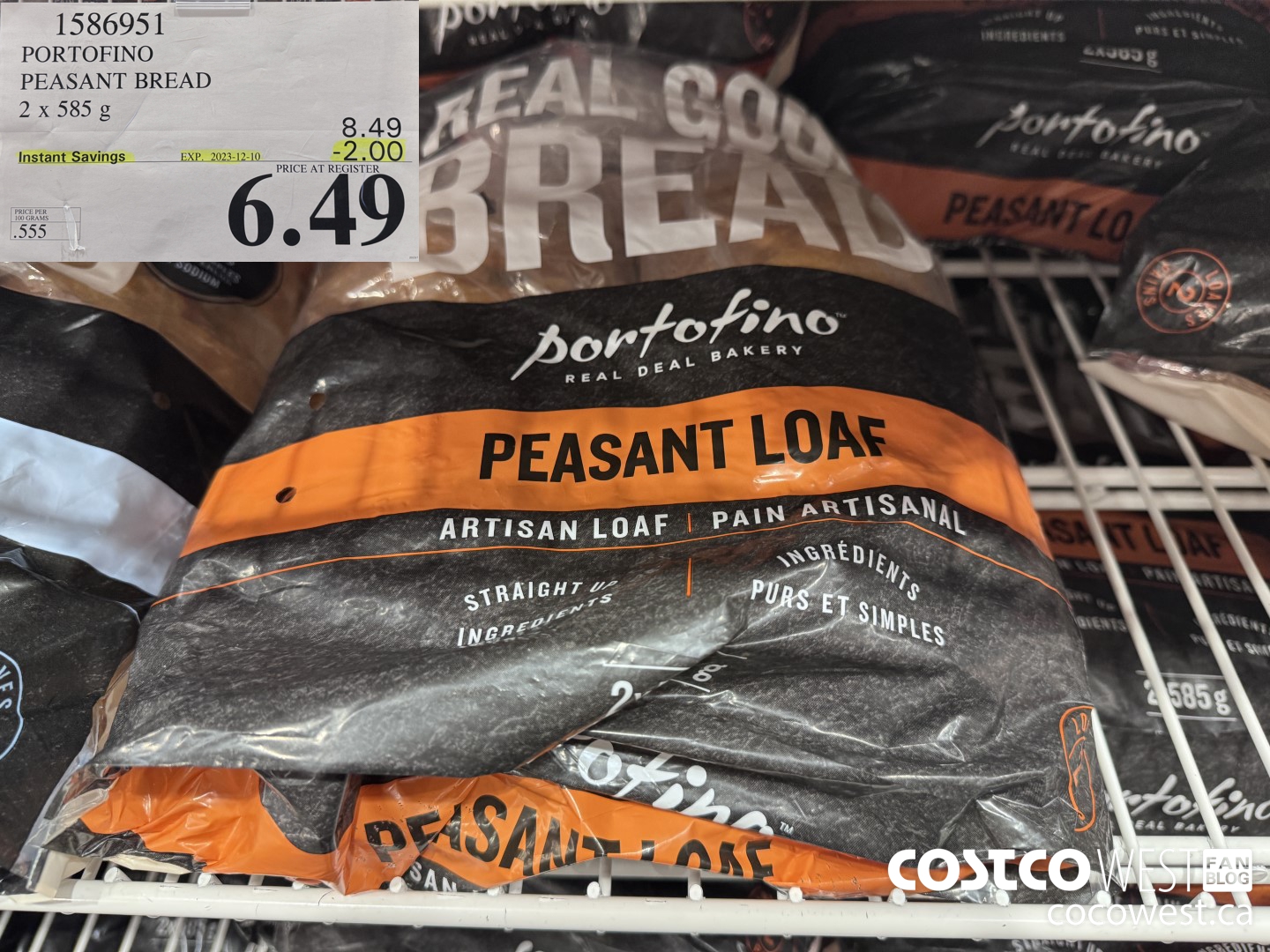 1586951 PORTOFINO PEASANT BREAD 2 X 585 g ($2.00 INSTANT SAVINGS EXPIRES ON 2023-12-10) $6.49