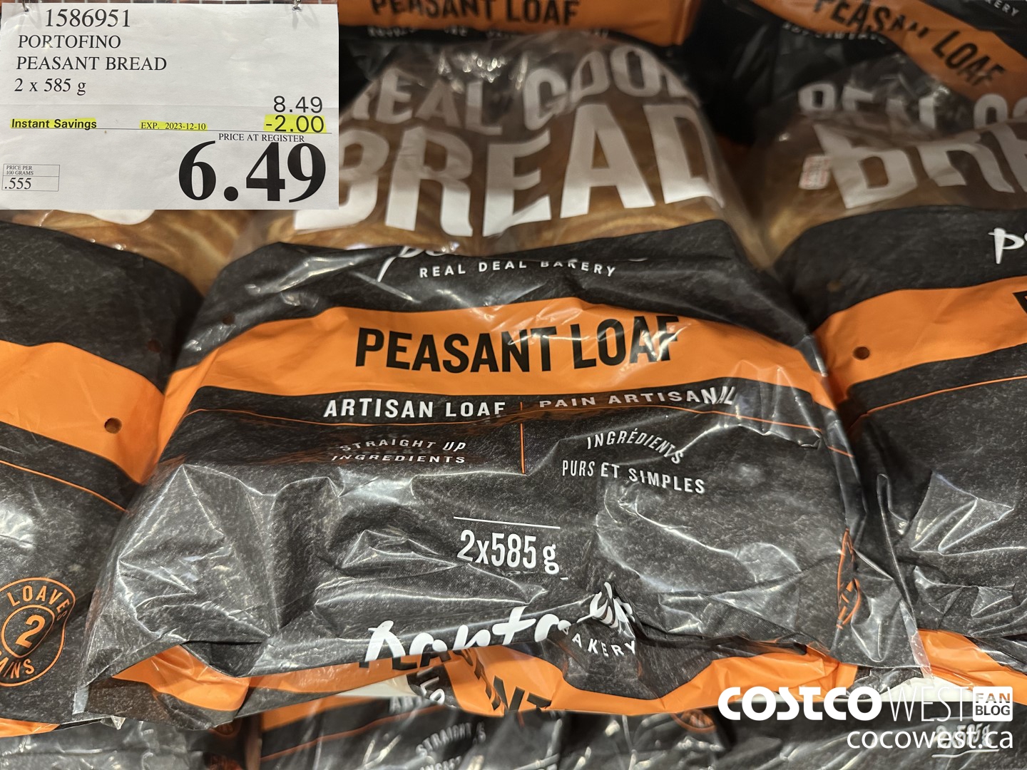 1586951 PORTOFINO PEASANT BREAD 2 X 585 g ($2.00 INSTANT SAVINGS EXPIRES ON 2023-12-10) $6.49